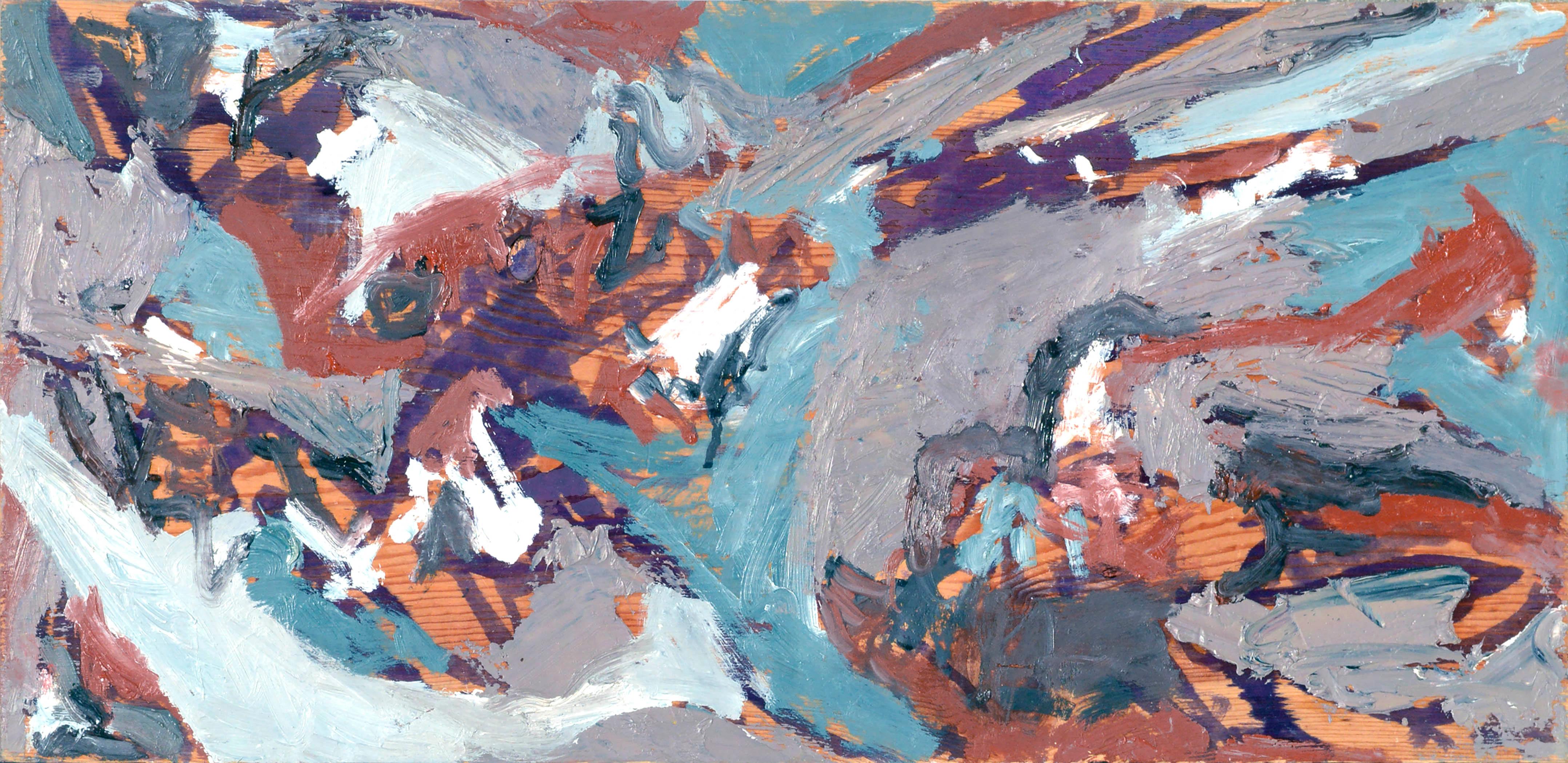 Michael Pauker  Abstract Painting - Aqua Culture - Blue, Grey, & Brown Impasto Abstract on Wood 
