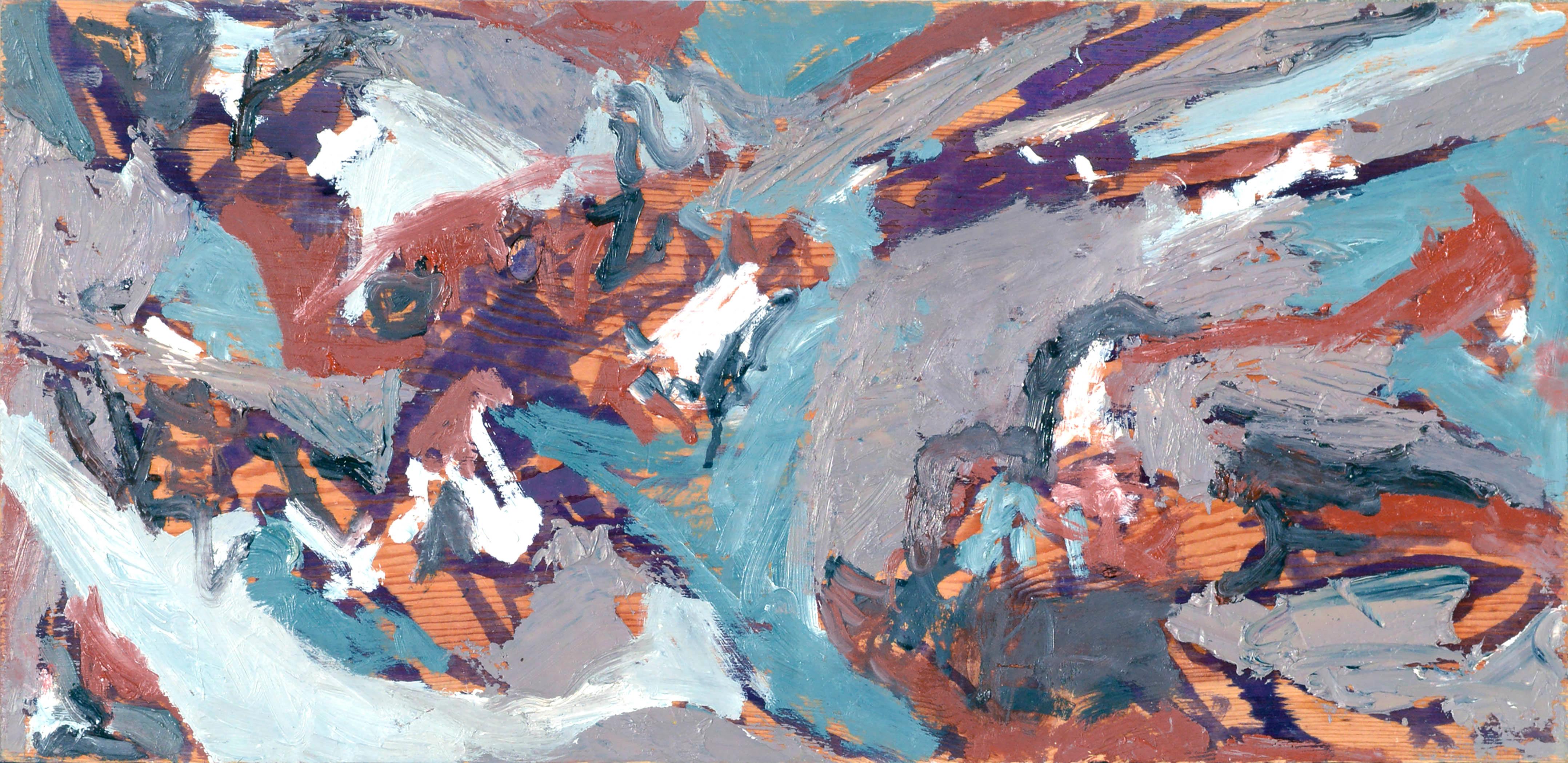 Abstract Painting di Michael Pauker  - Aqua Culture - Impasto astratto blu, grigio e marrone su Wood