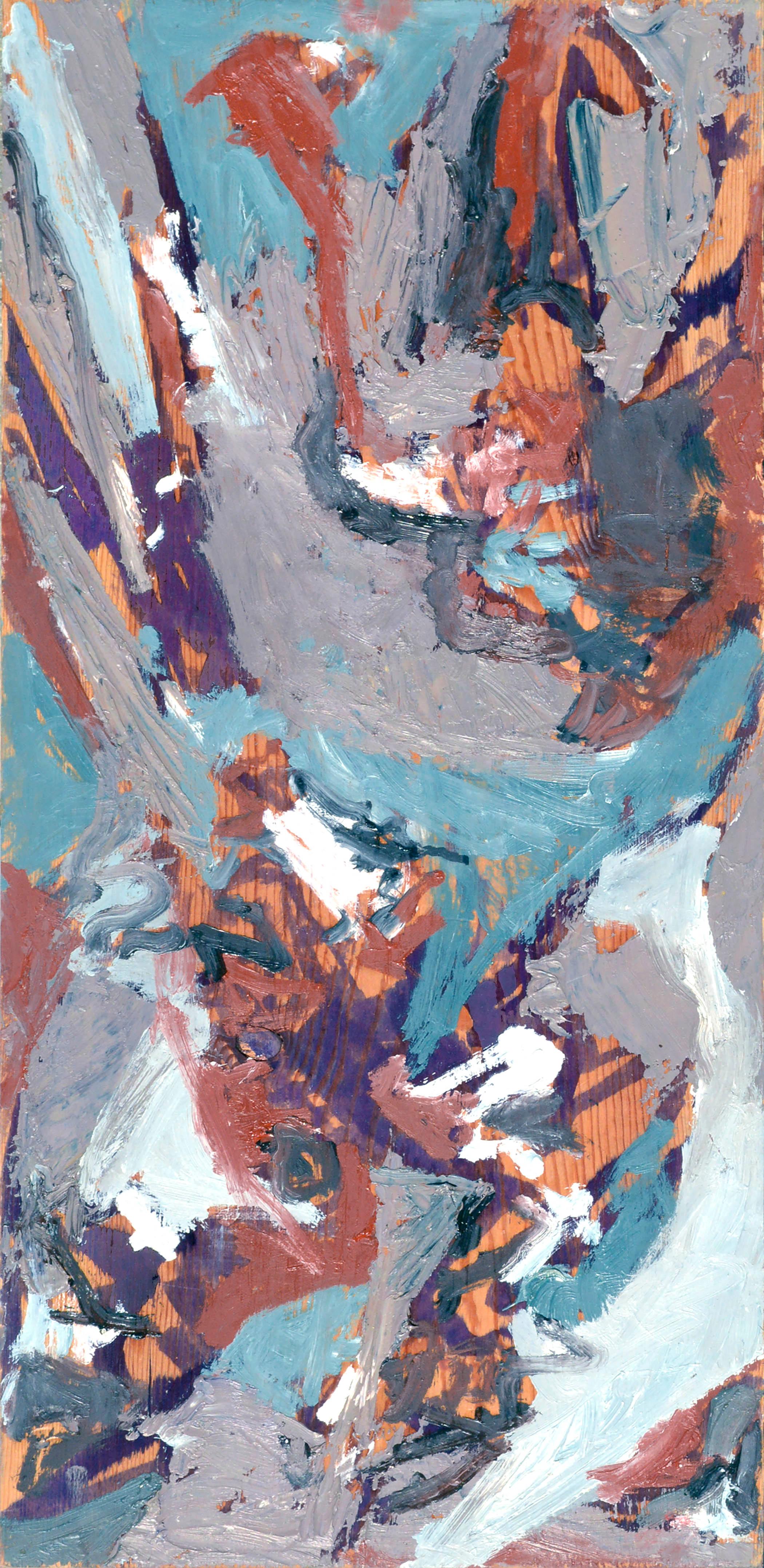 Aqua Culture - Blue, Grey, & Brown Impasto Abstract on Wood  - Painting by Michael Pauker 