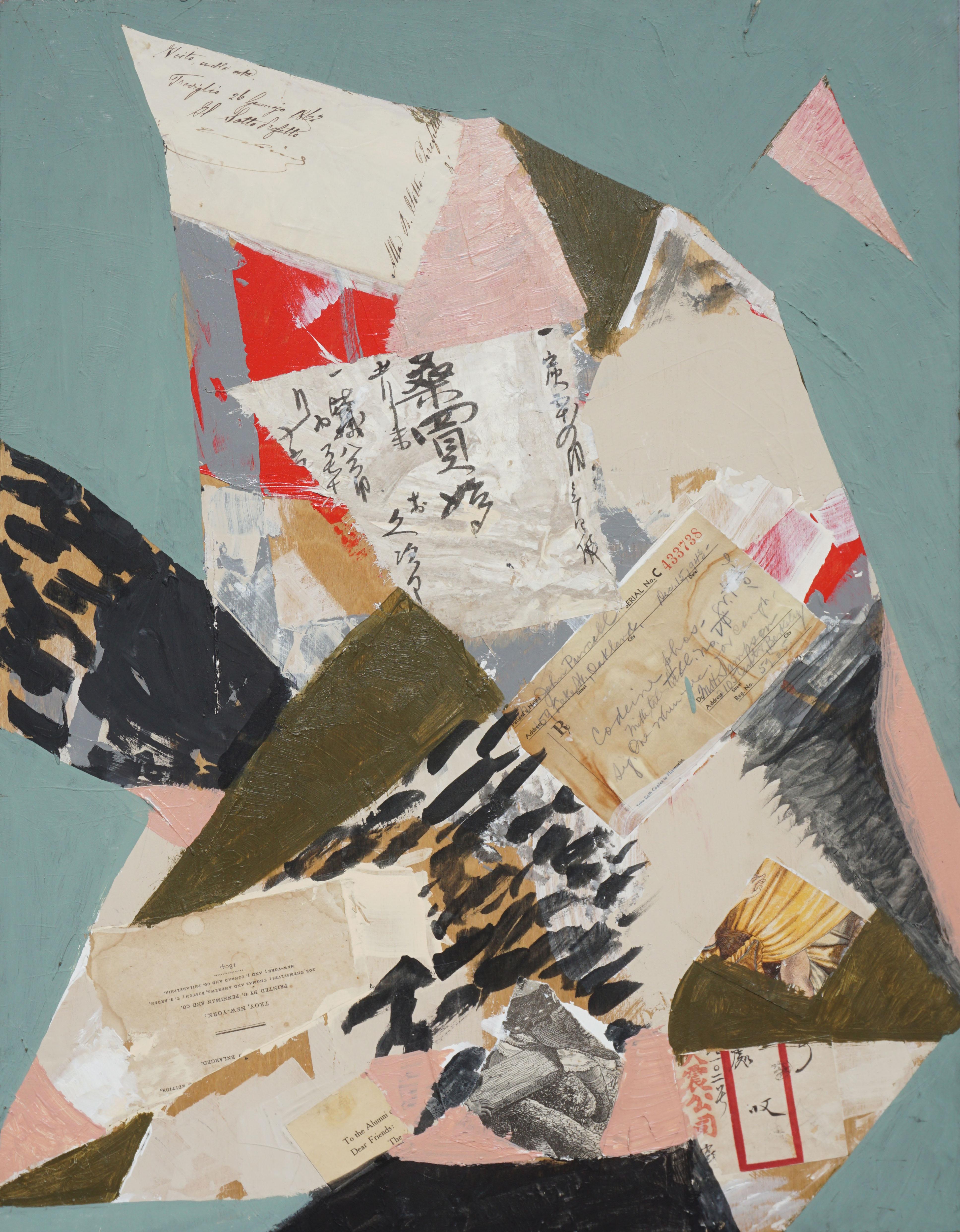 "Troy", Contemporary Abstract Painting with Found Object Collage 