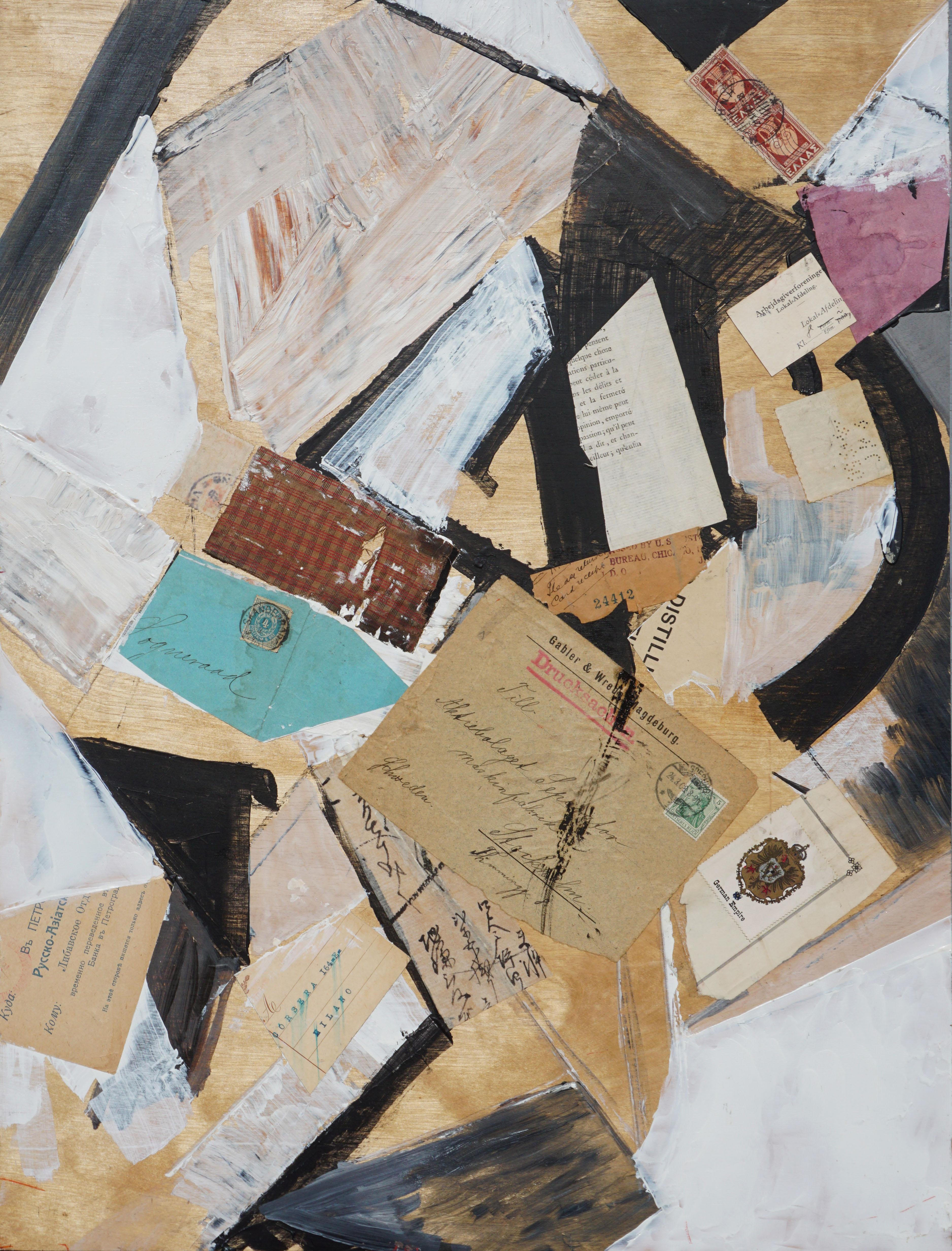 "Milano", Contemporary Abstract Painting with Found Object Collage 