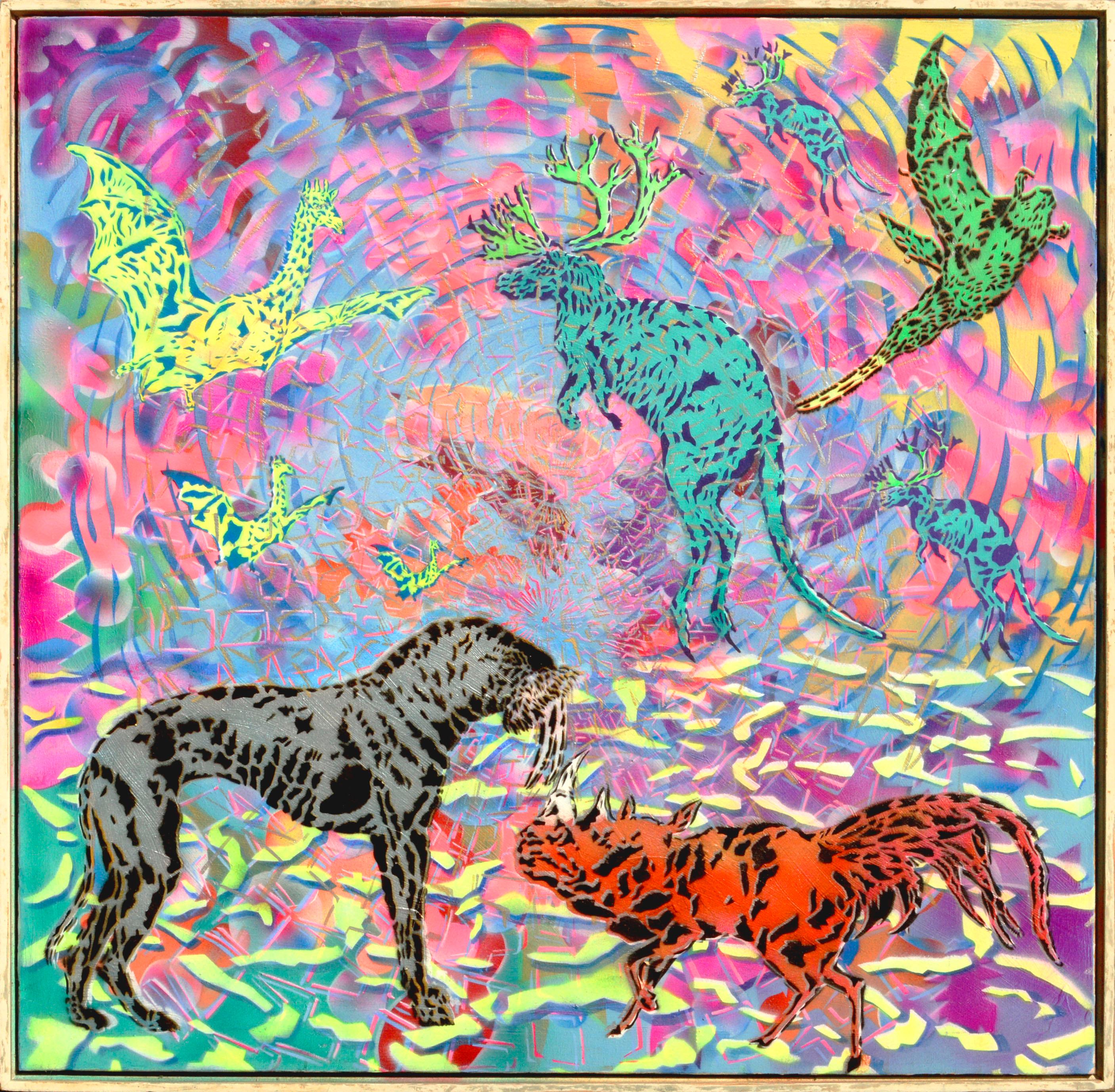 Abstrakter psychedelischer Tiervortex, Neon, abstrakt 