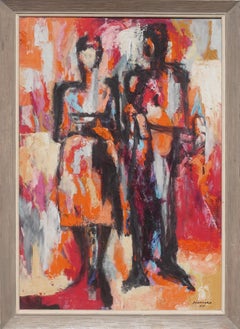 Vintage Mid Century Abstracted Figurative -- Downtown Couple Art Exhibit