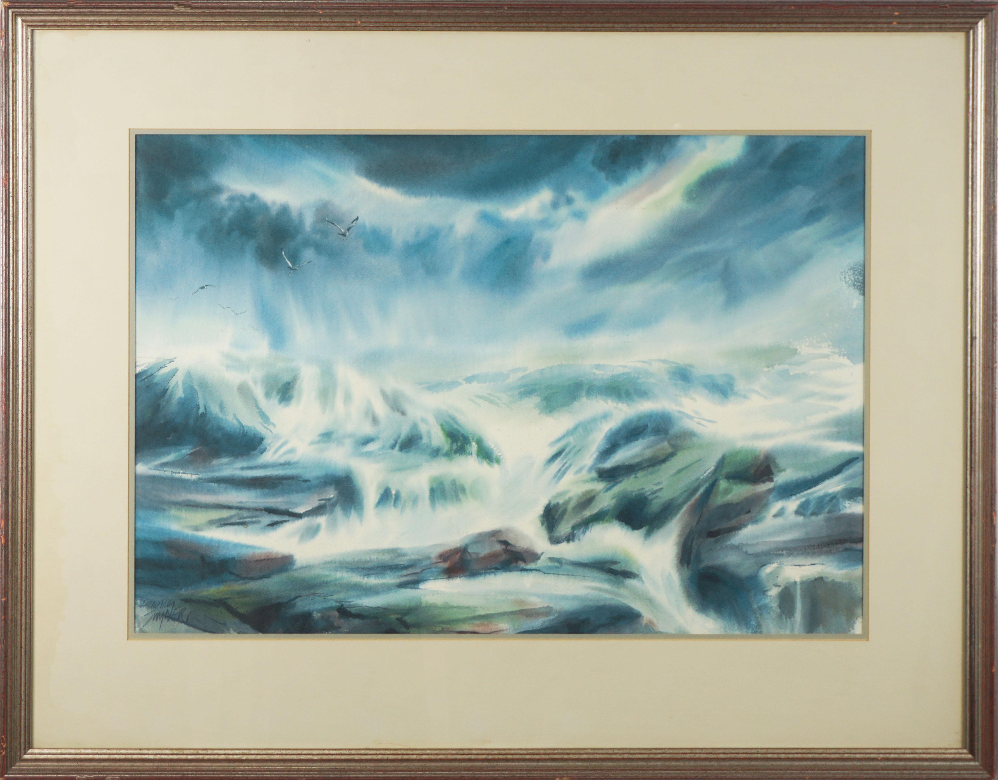 Waves Over Rocks Seascape and Seagulls - Art by Donald Swyner