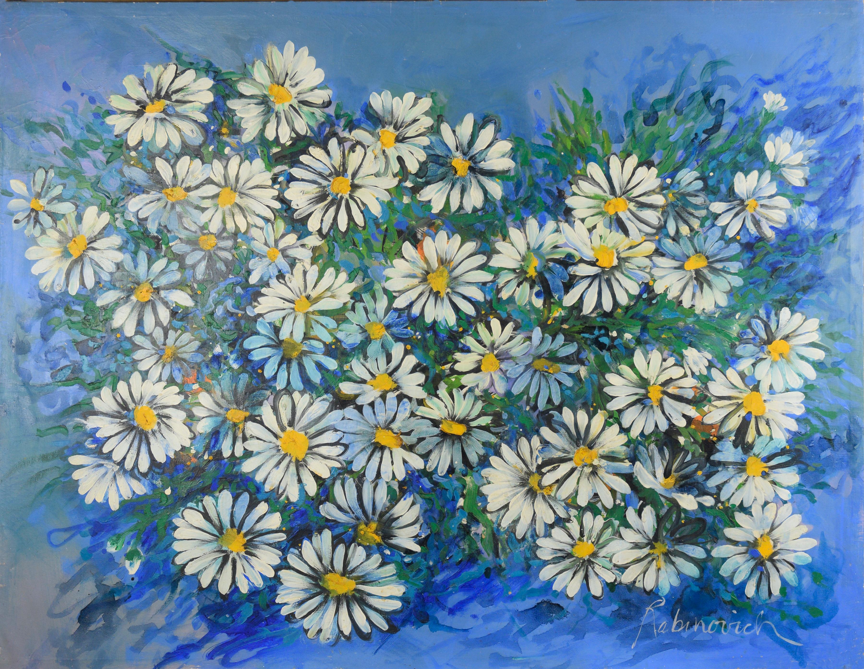 Marilyn Rabinovich Still-Life Painting – Großformatiges Mid-Century-Stillleben mit Gänseblümchenblumen von Marguerite 