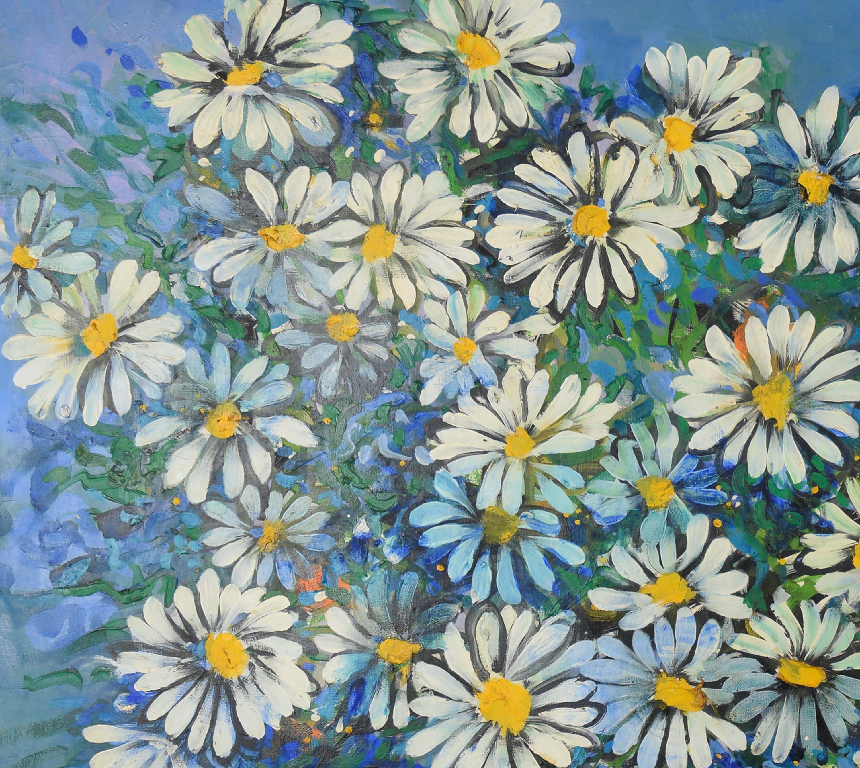Marguerite Daisy Flowers, Large-Scale Mid Century Still-Life  - Painting by Marilyn Rabinovich