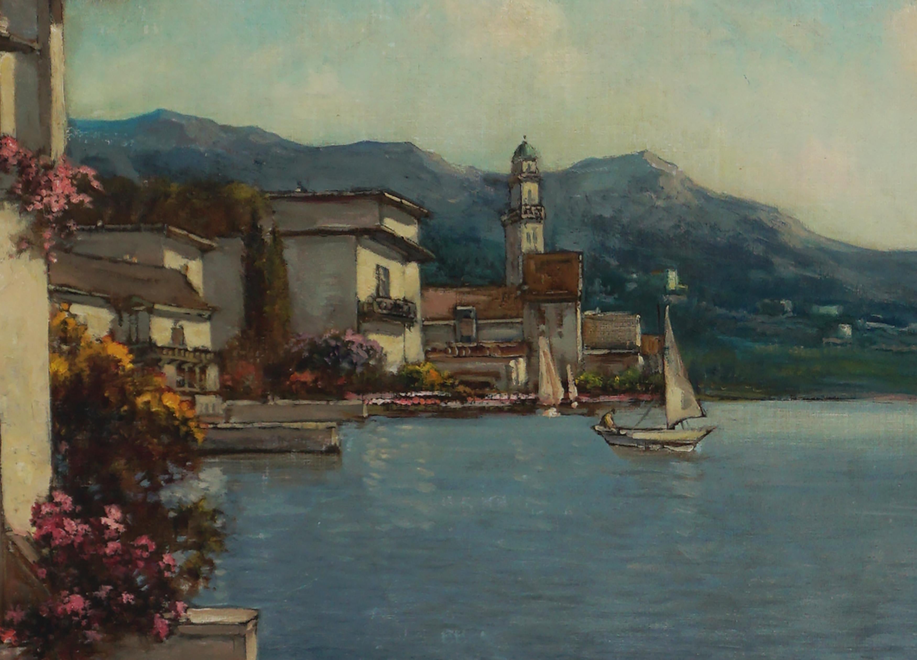 Mid Century Lake Como, Northern Italy Landscape  - Painting by Alfredo Caldini