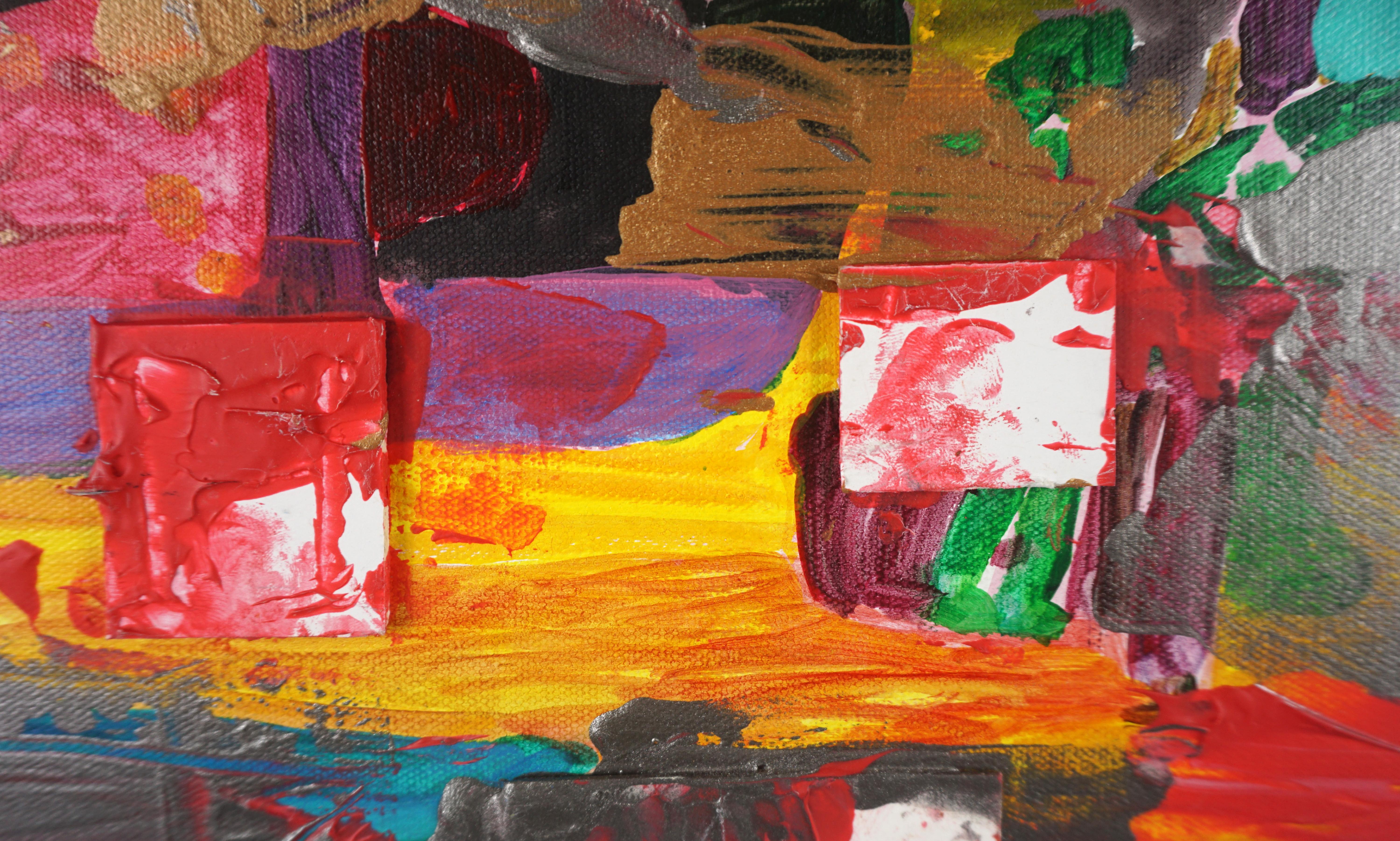 Paesaggio orizzontale espressionista astratto multicolore - Abstract Painting Marrone di Michael Pauker 