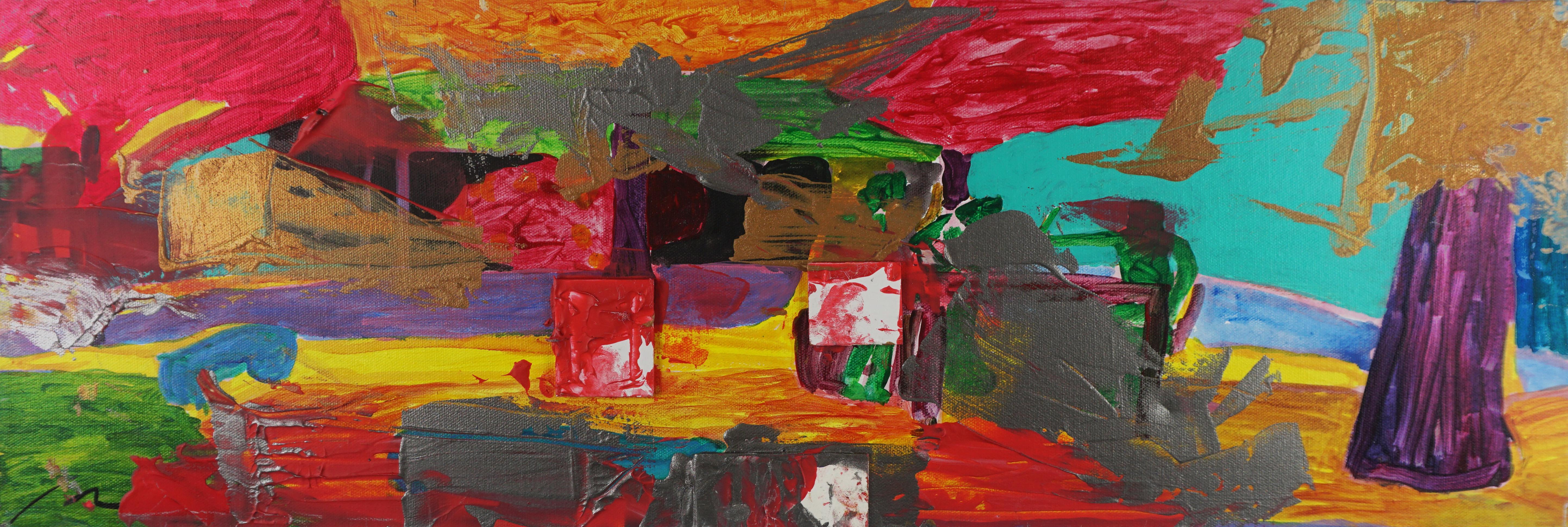 Paysage horizontal expressionniste abstrait multicolore 