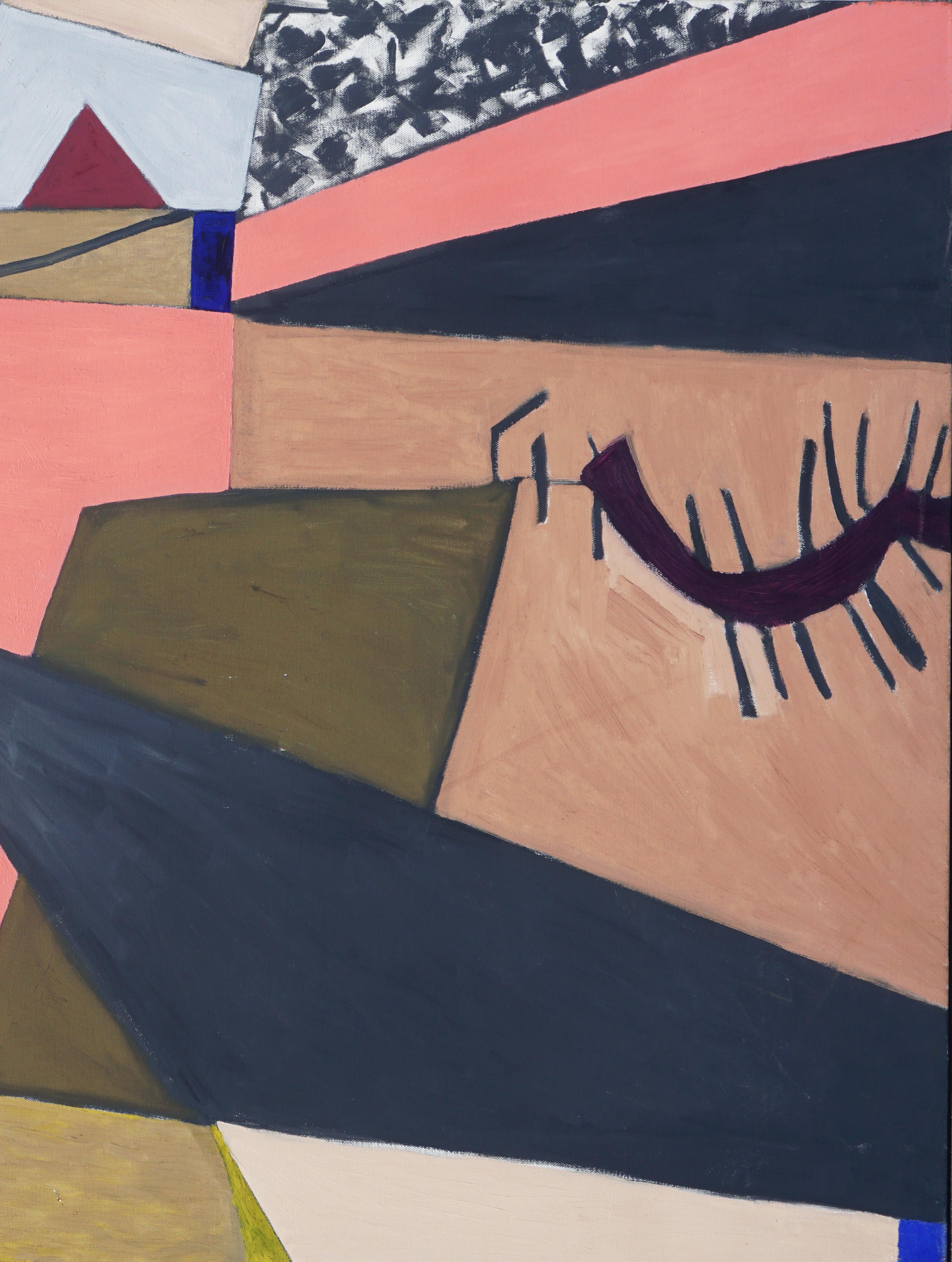 Untitled #56, Large Scale Contemporary Cubist Interior Abstract with Pink  - Painting by Michael Pauker 