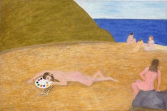 Nus sur la plage, abstrait figuratif contemporain surréaliste abstrait avec autoportrait