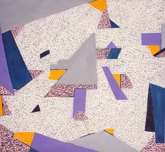 Large-Scale Contemporary Abstract Geometric with Purple, Yellow & Gray 