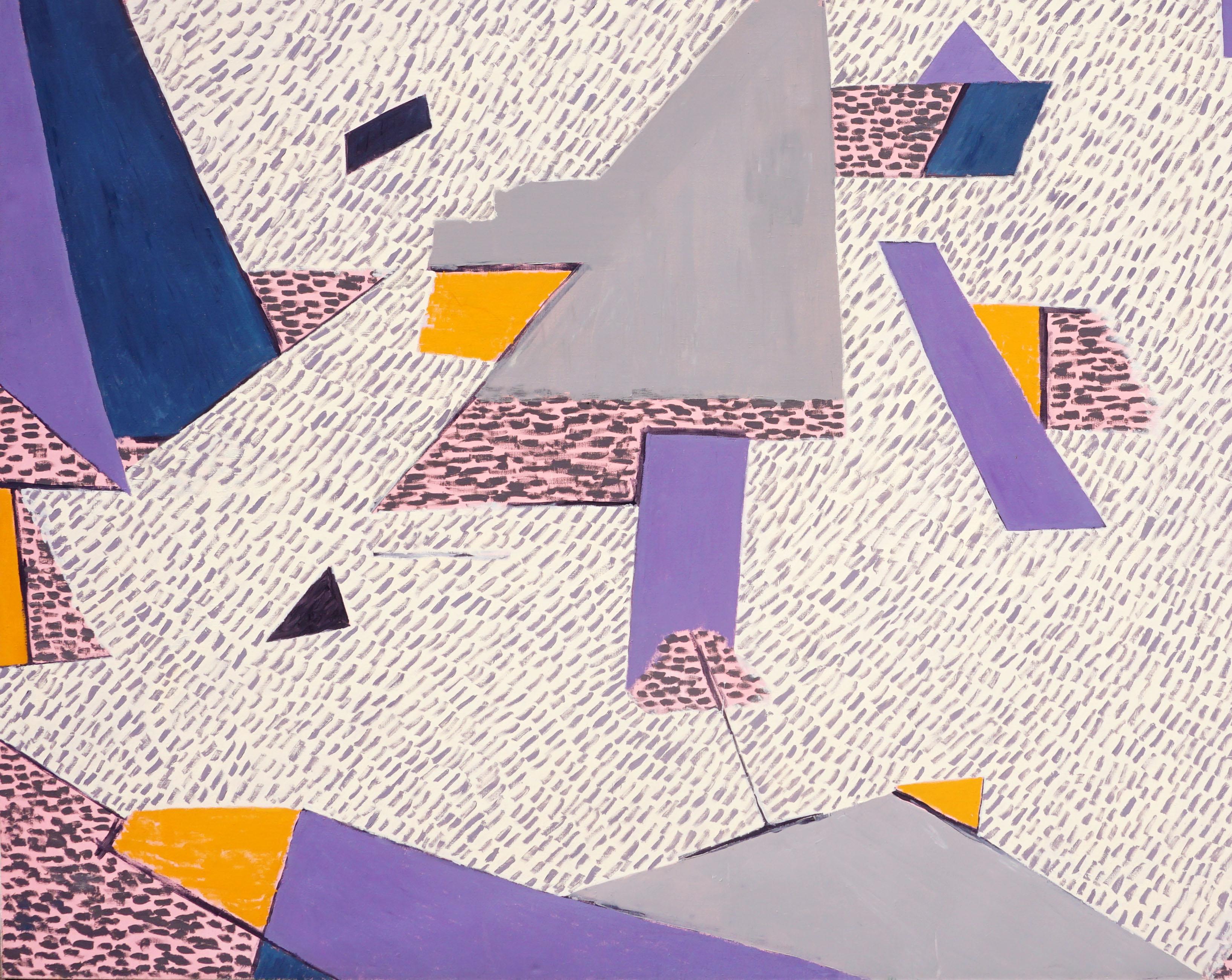 Large-Scale Contemporary Abstract Geometric with Purple, Yellow & Gray  - Painting by Michael Pauker 