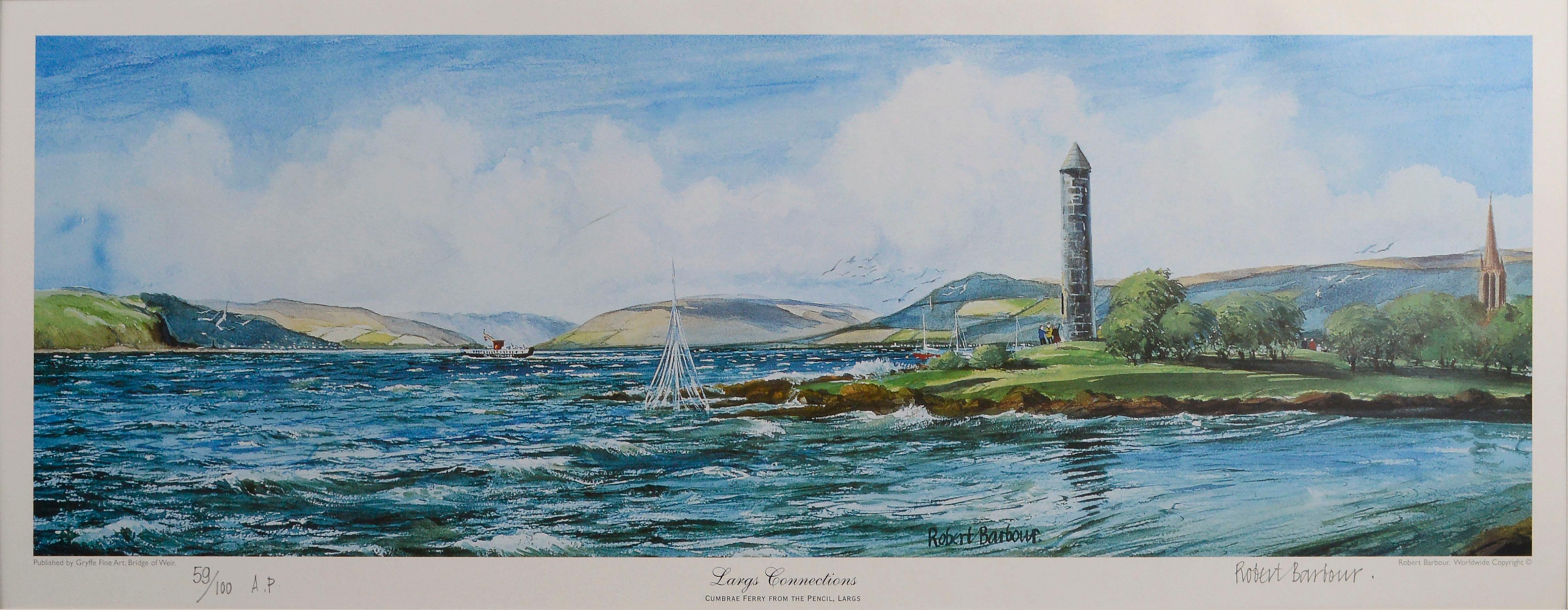 Figurative Print Robert Barbour  - ""Cumbrae Ferry from the Pencil, Largs" - Édition limitée de l'Écosse maritime