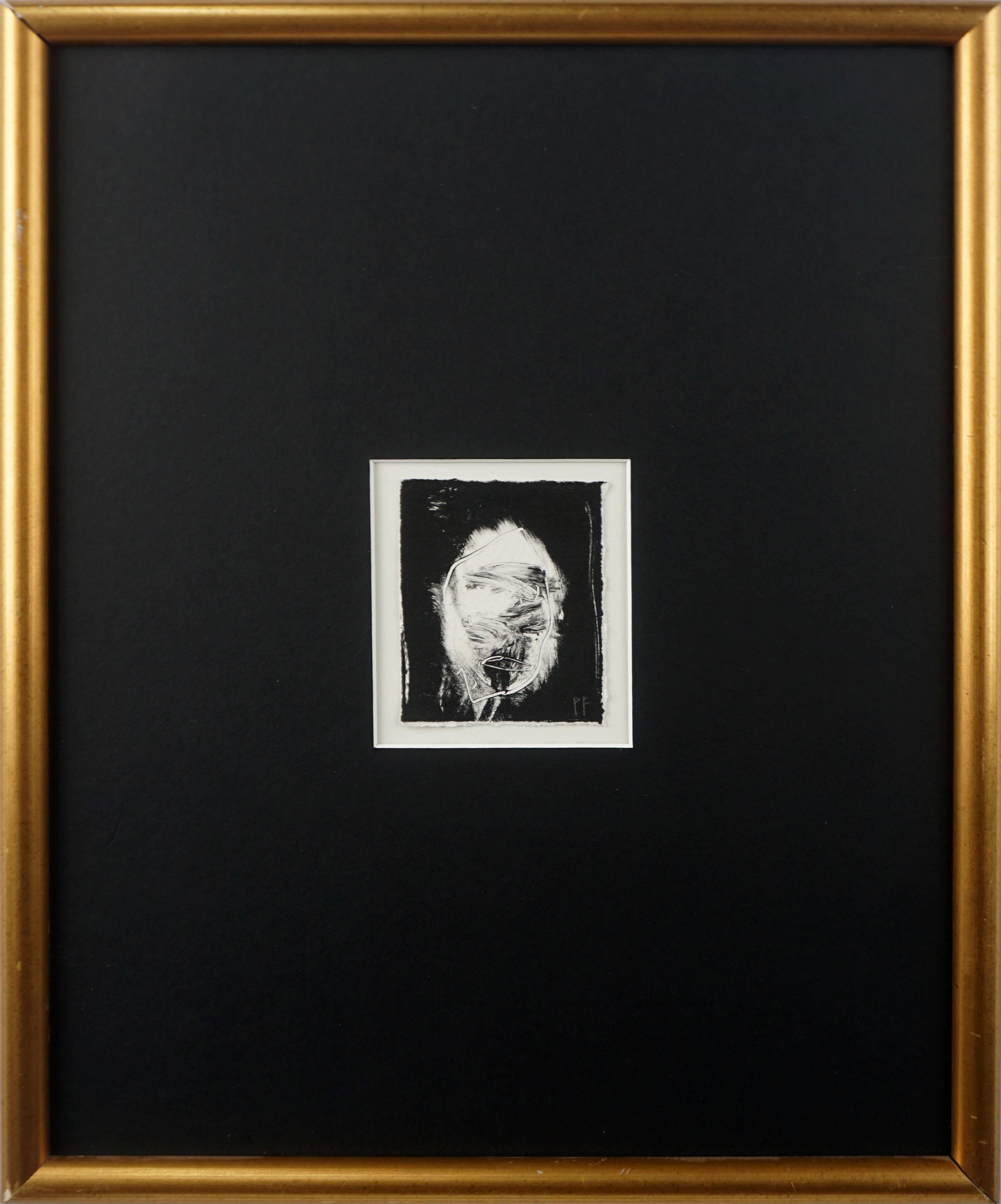 ""Noir #11", Zeitgenössische figurative abstrakte Miniaturlithographie in Schwarz