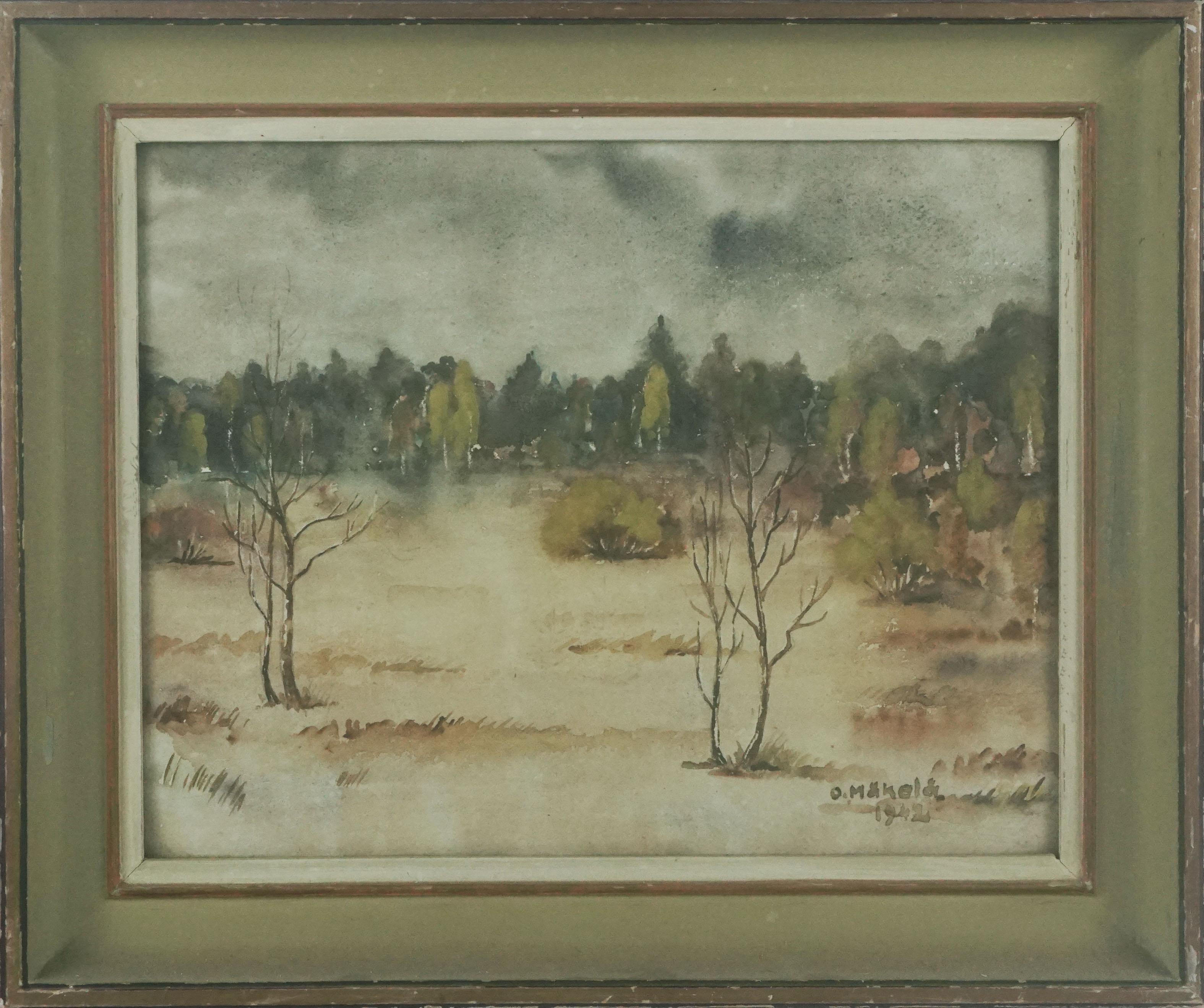 O. Makela Landscape Art - 1942 Mid Century Finnish Landscape