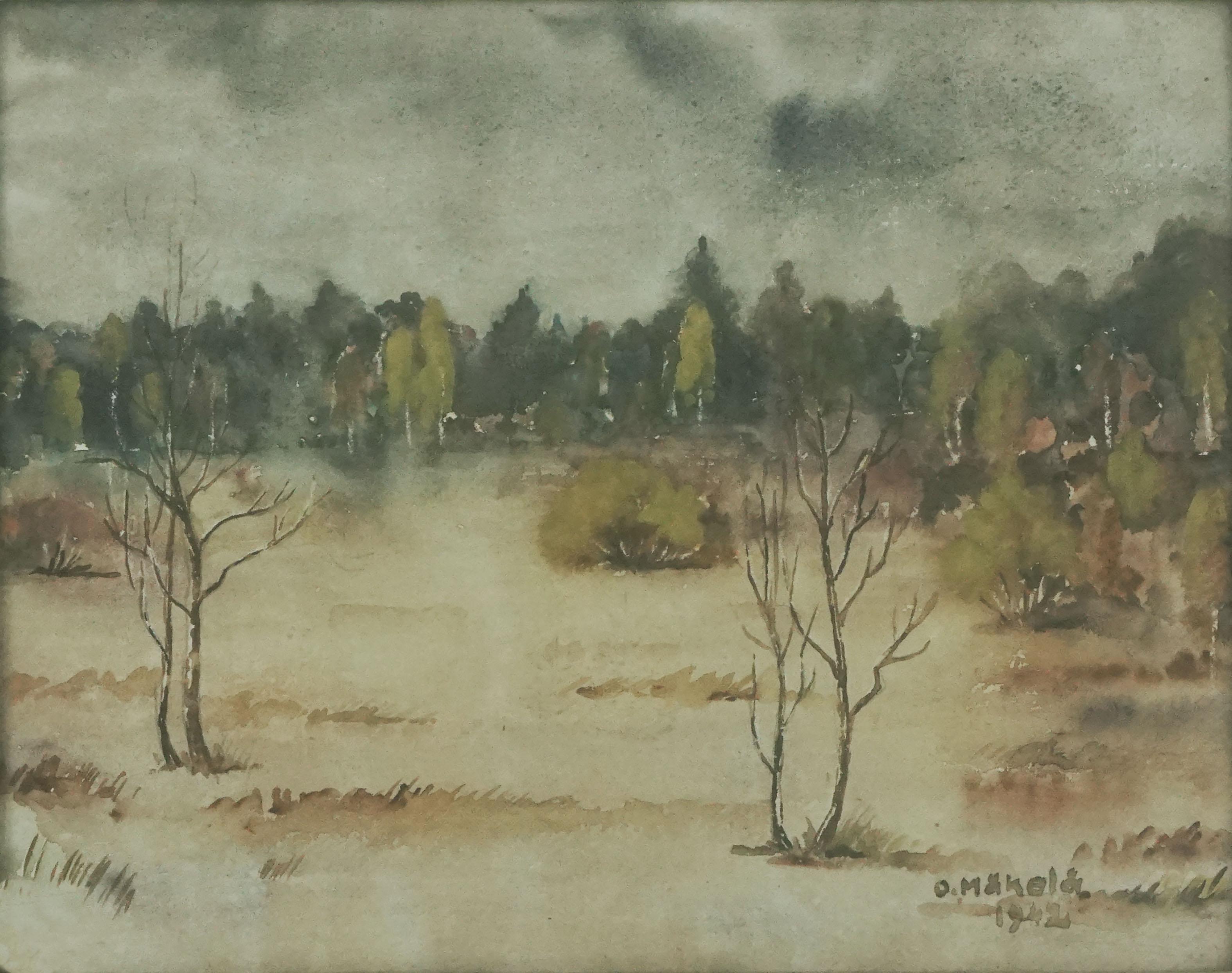 1942 Mid Century Finnish Landscape - Art by O. Makela