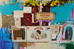 Contemporary Abstract Expressionist Painting with Found Object Collage