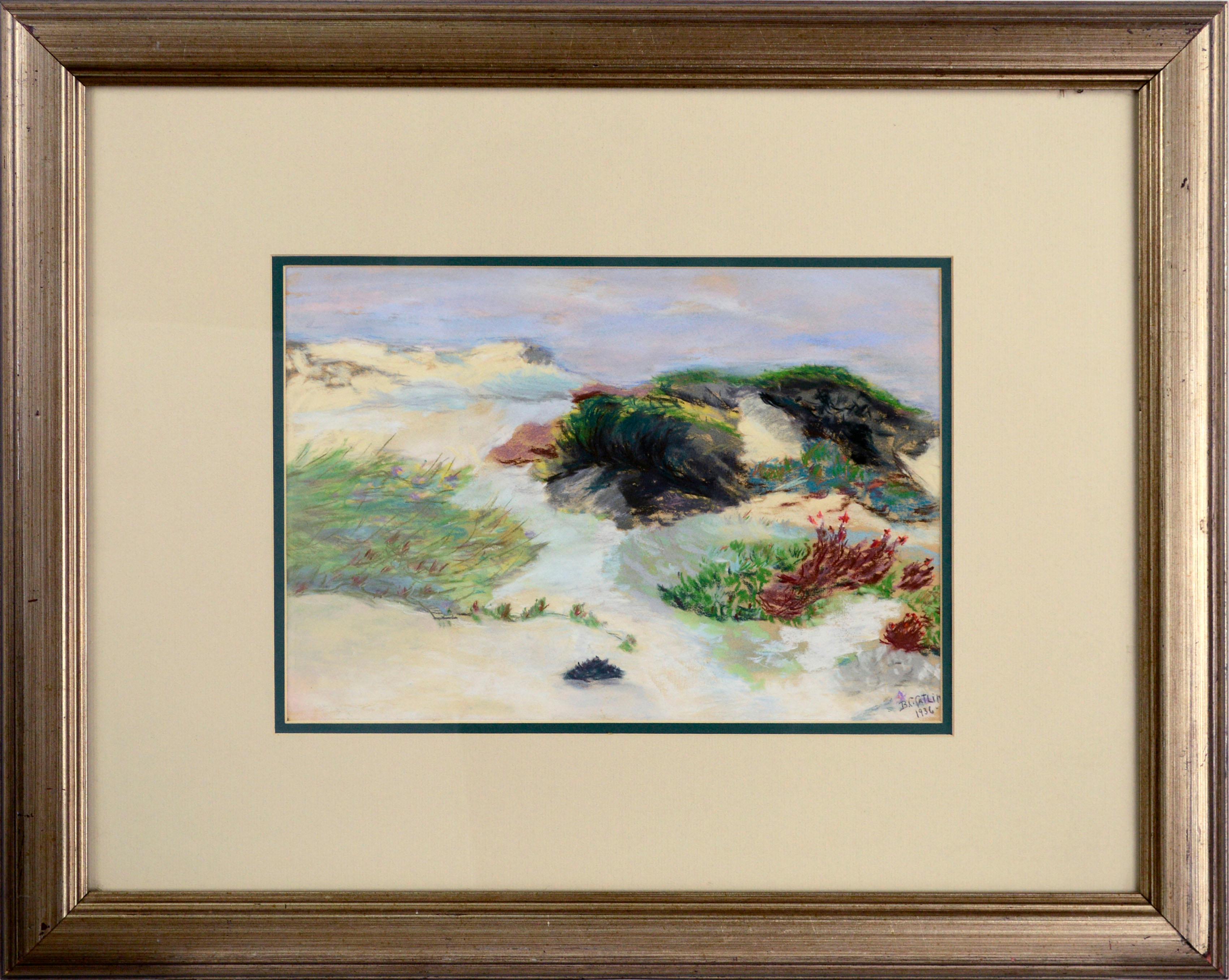 Betsy Cooper Catlin Landscape Painting - Early 20th Century Springtime Sand Dunes with Wildflowers Coastal Landscape