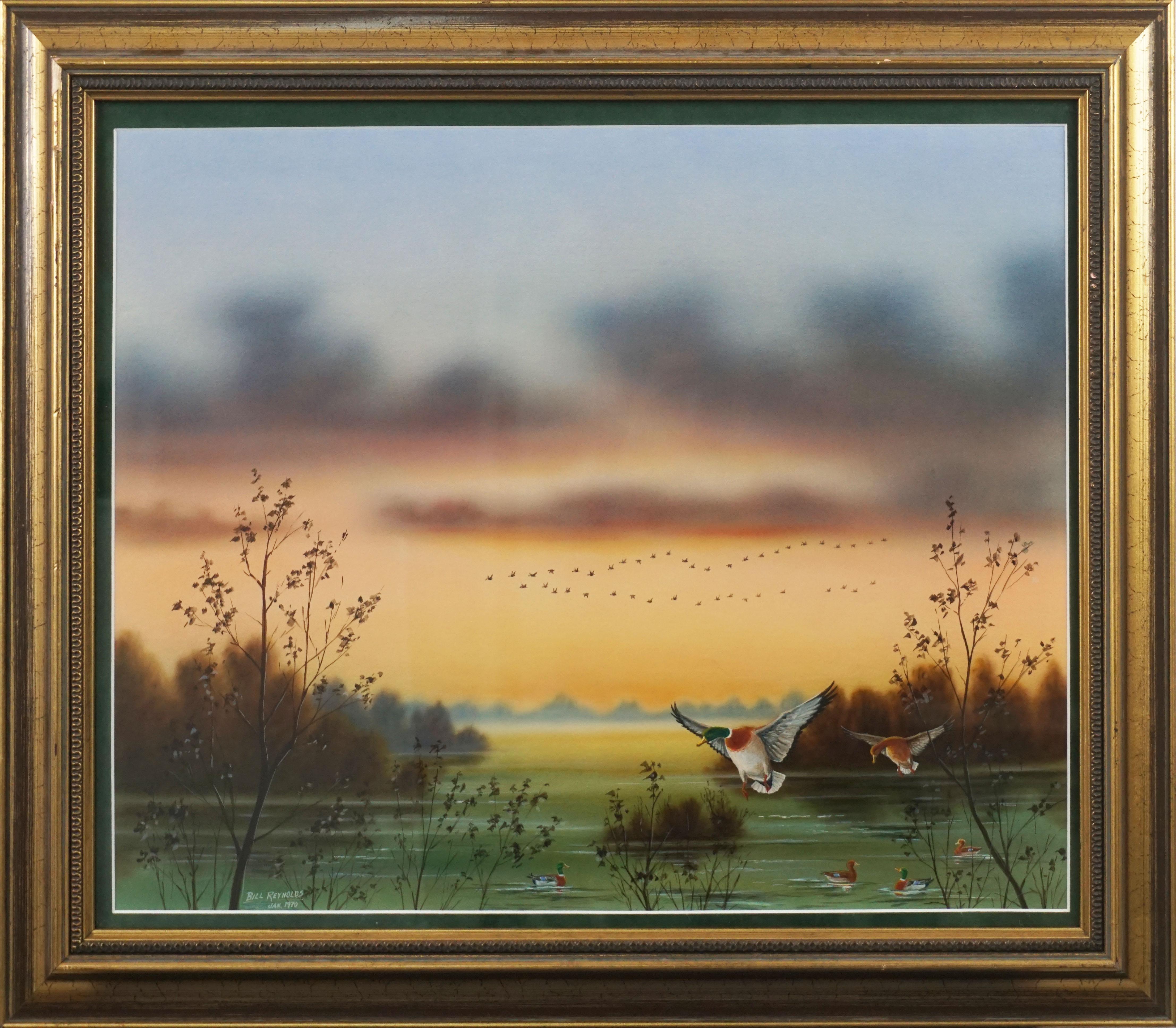 Bill Reynolds Landscape Painting - Breath of Dawn, 1970's Sunrise Lake Landscape 