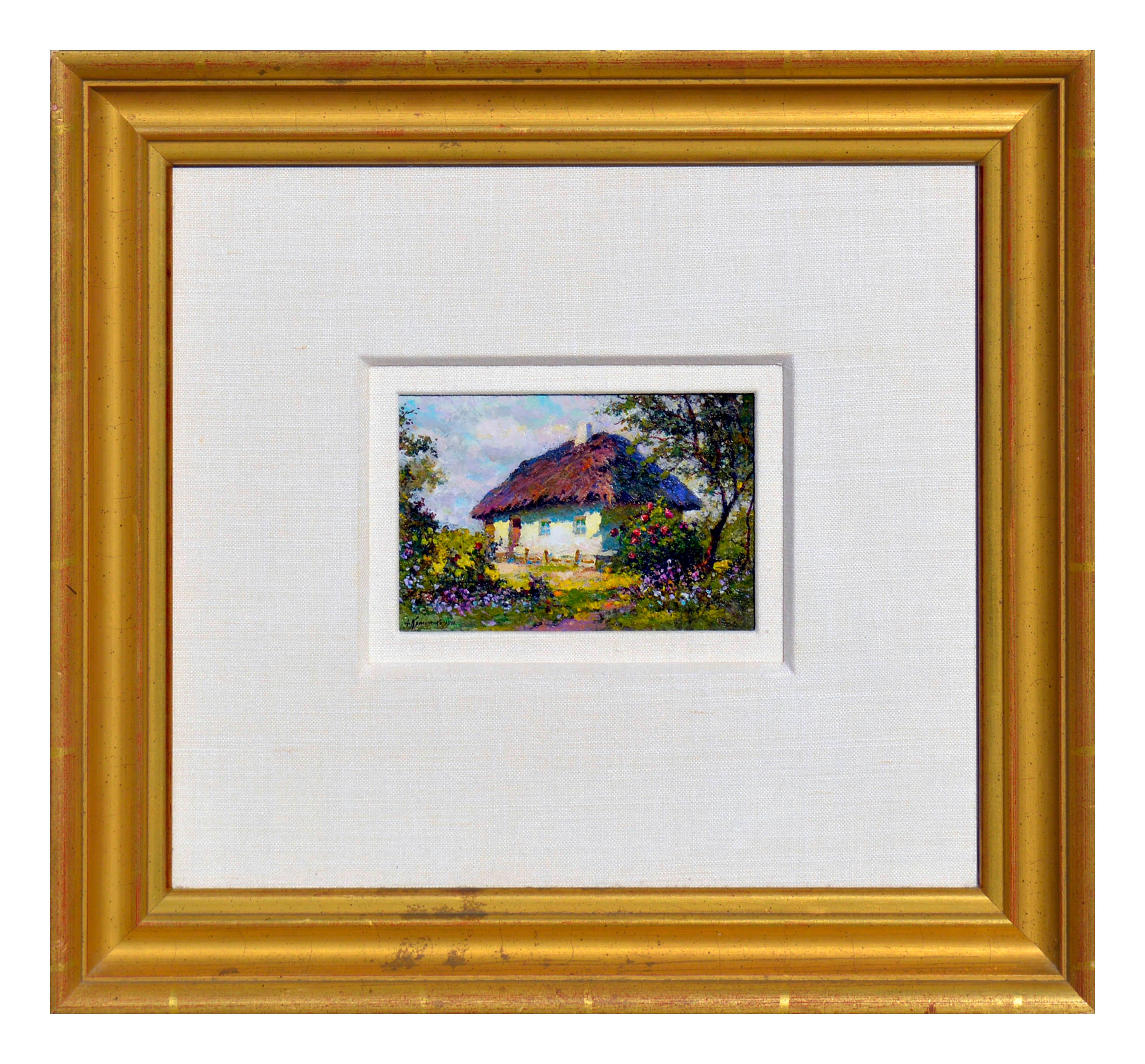 Paesaggio del cottage di primavera - Painting di  Anatoly Petrovitch Krisochenko
