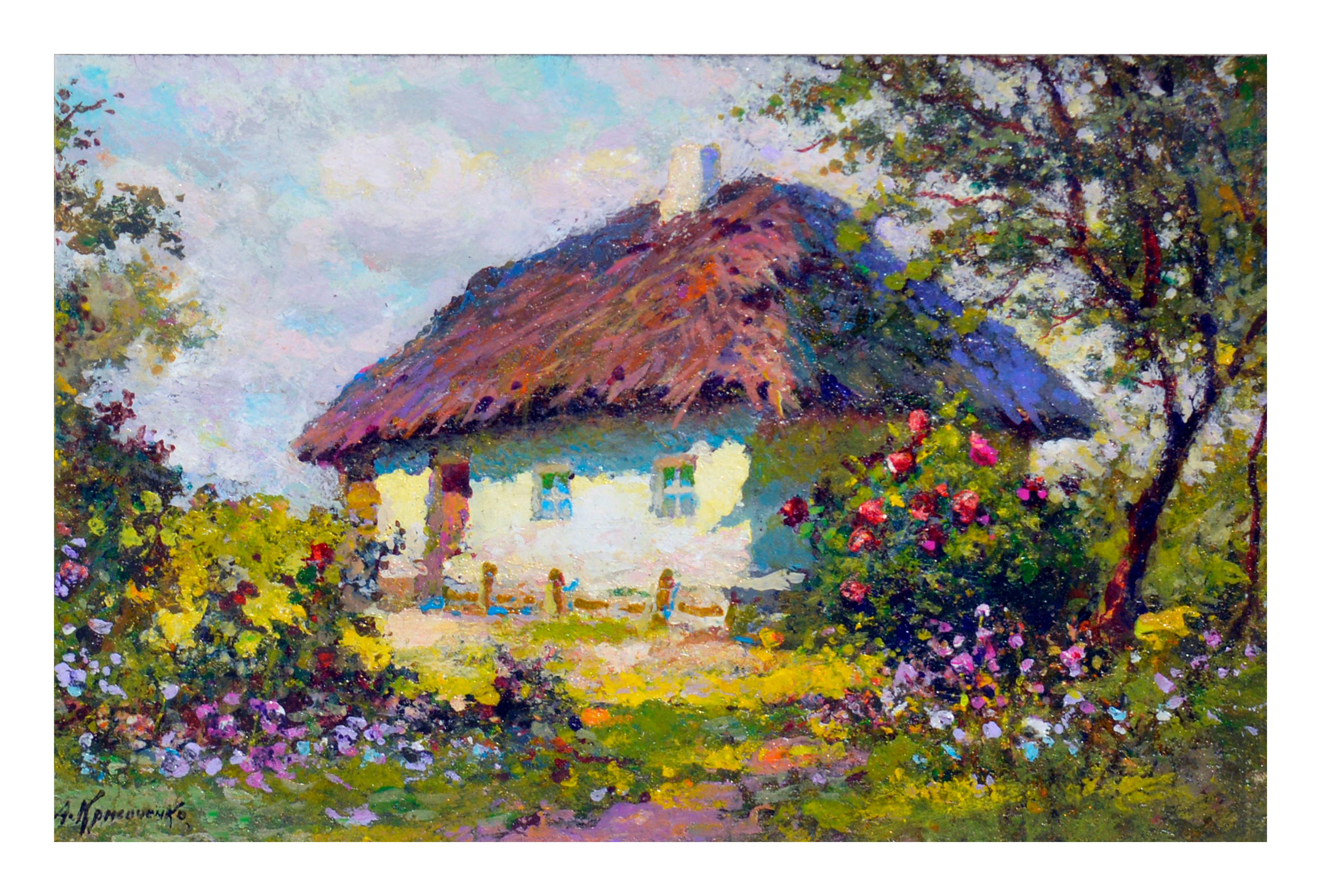  Anatoly Petrovitch Krisochenko Landscape Painting - Spring Cottage Landscape
