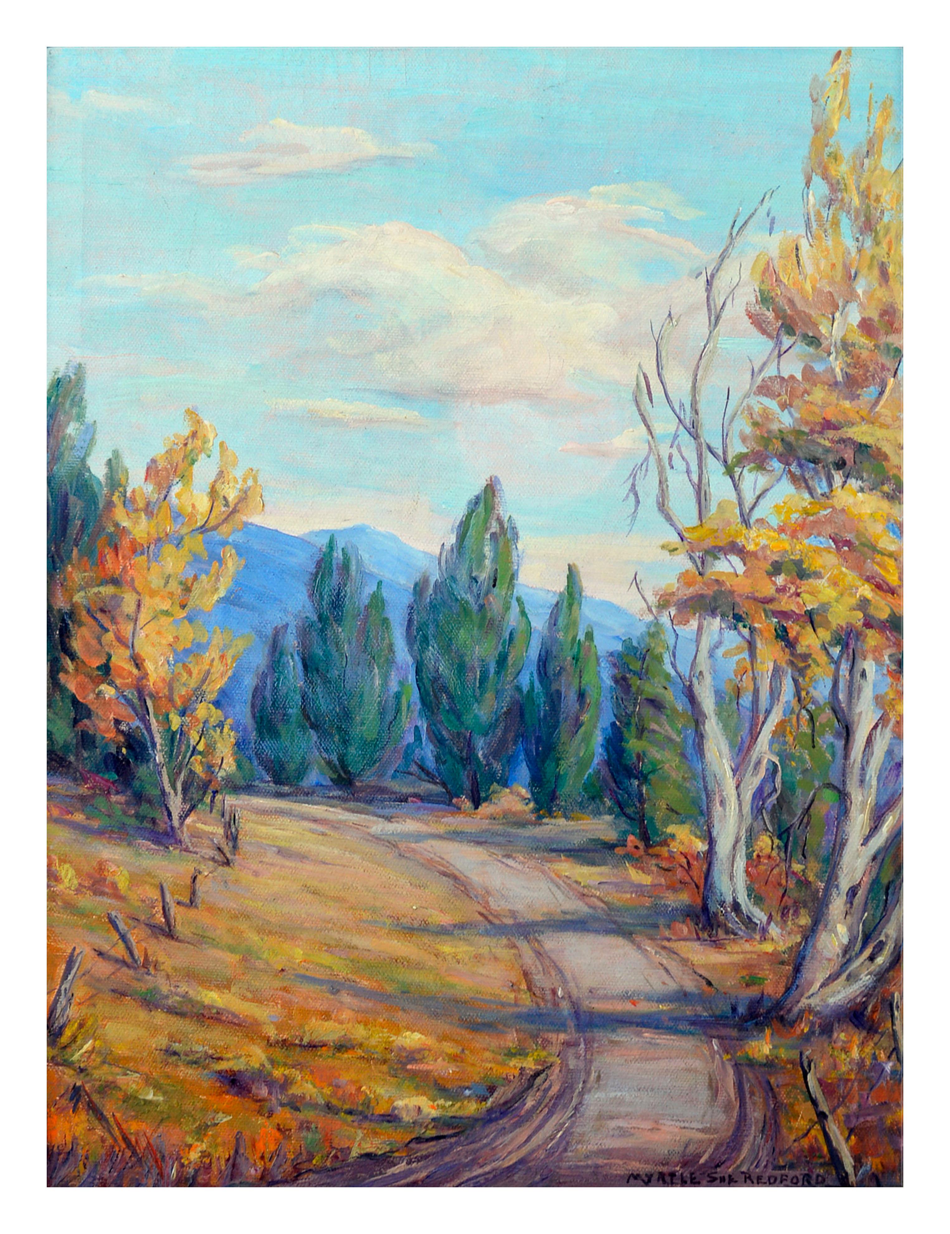 Mid Century High Mountain Road Landscape (Amerikanischer Impressionismus), Painting, von Myrtle Sue Redford