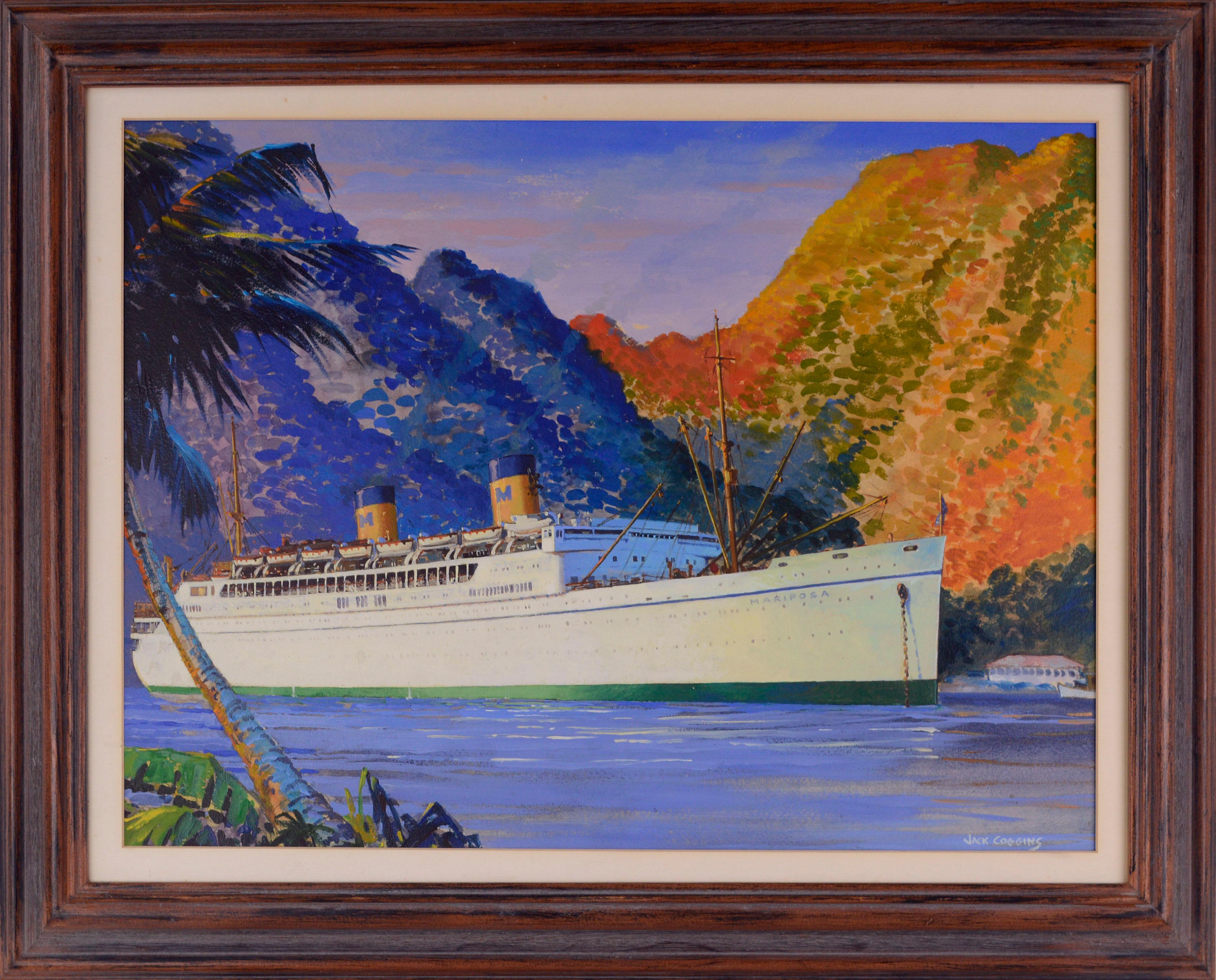 Jack Banham Coggins  Landscape Painting - S.S. Mariposa, Matson Steamship - Historical Maritime Seascape Illustration