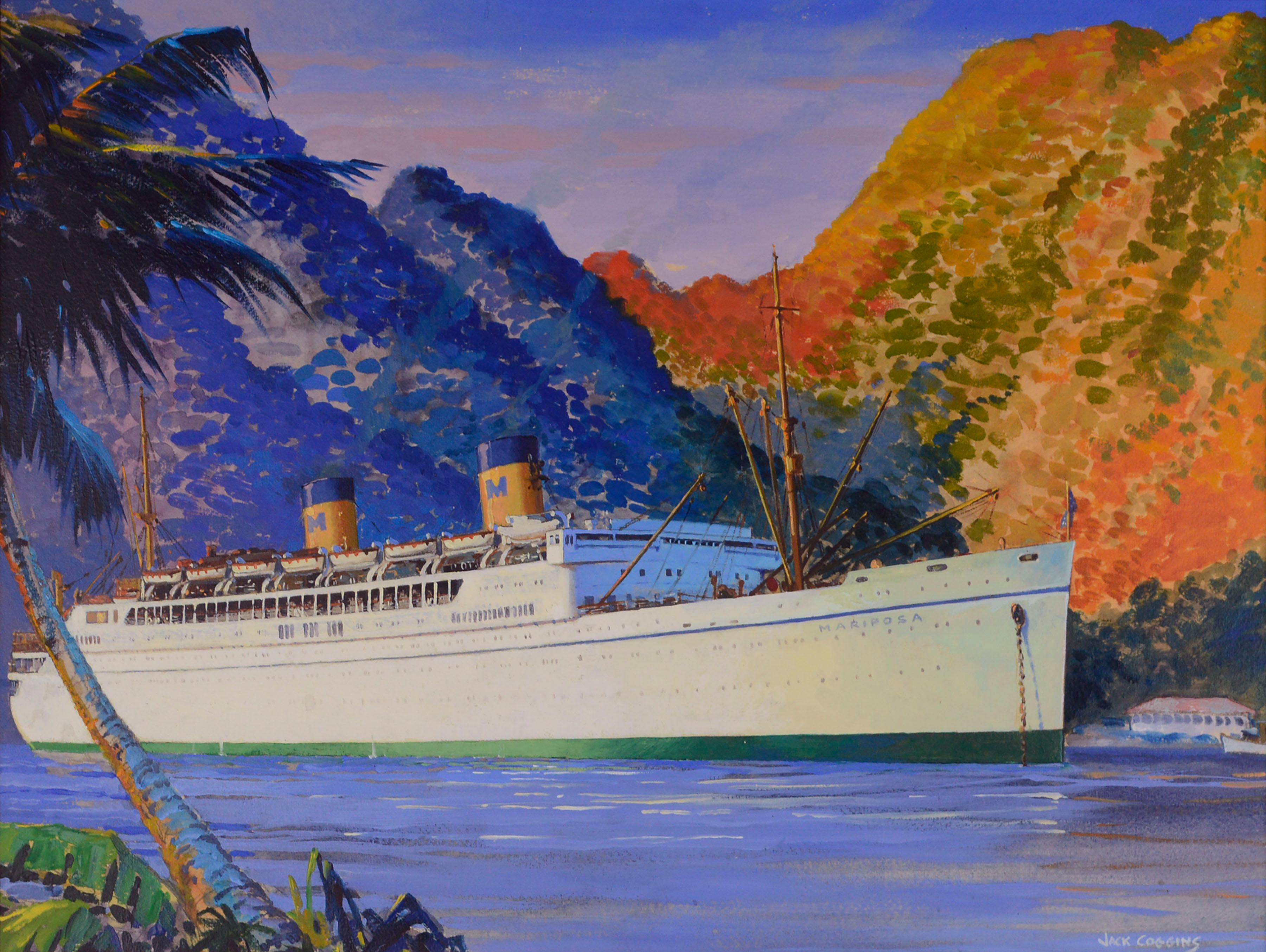 S.S. Mariposa, Matson Steamship - Historical Maritime Seascape Illustration - Painting by Jack Banham Coggins 