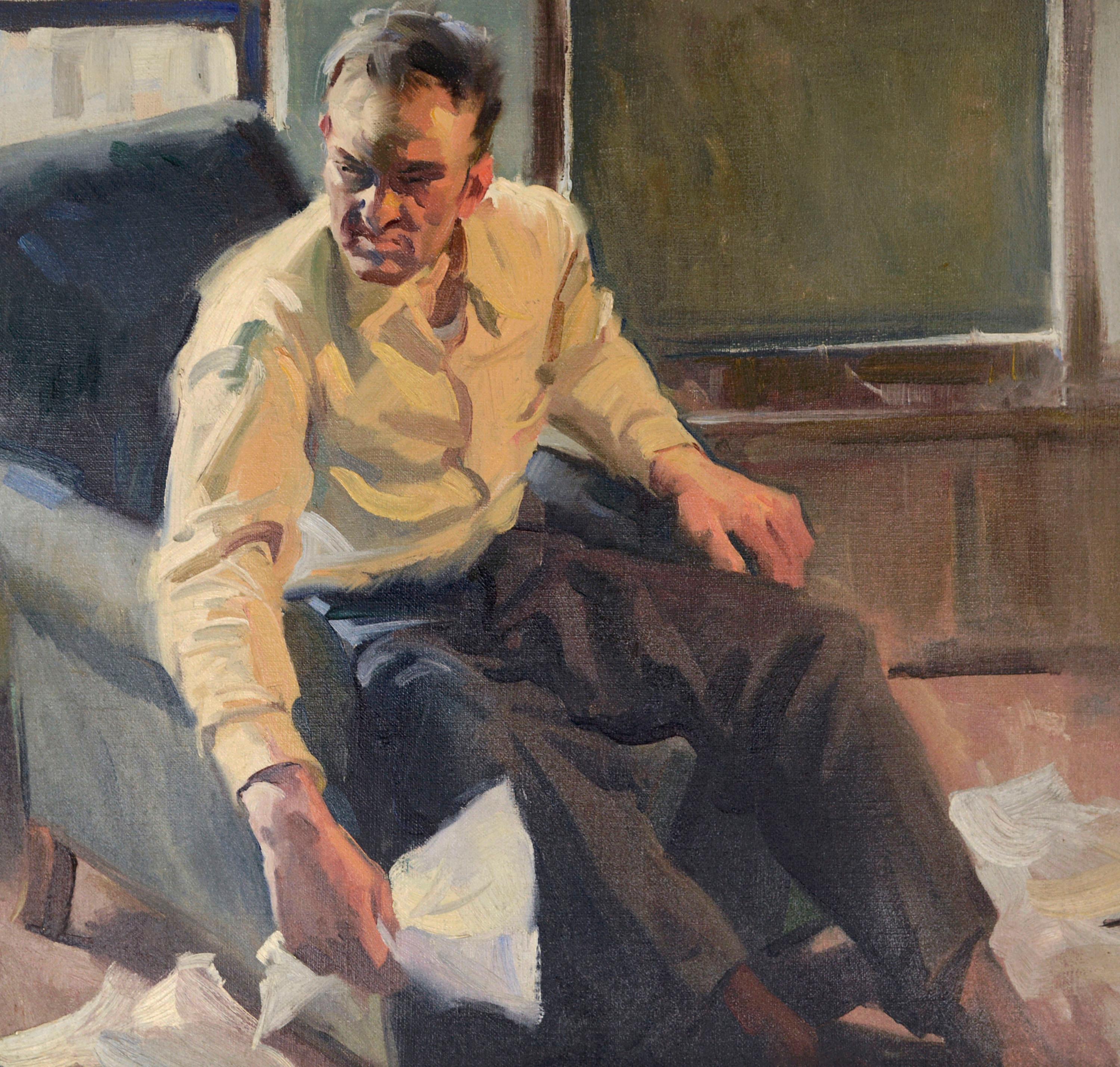 Portrait of a Man in Armchair, Mid Century Short Story Illustration - Painting by Charles Kinghan