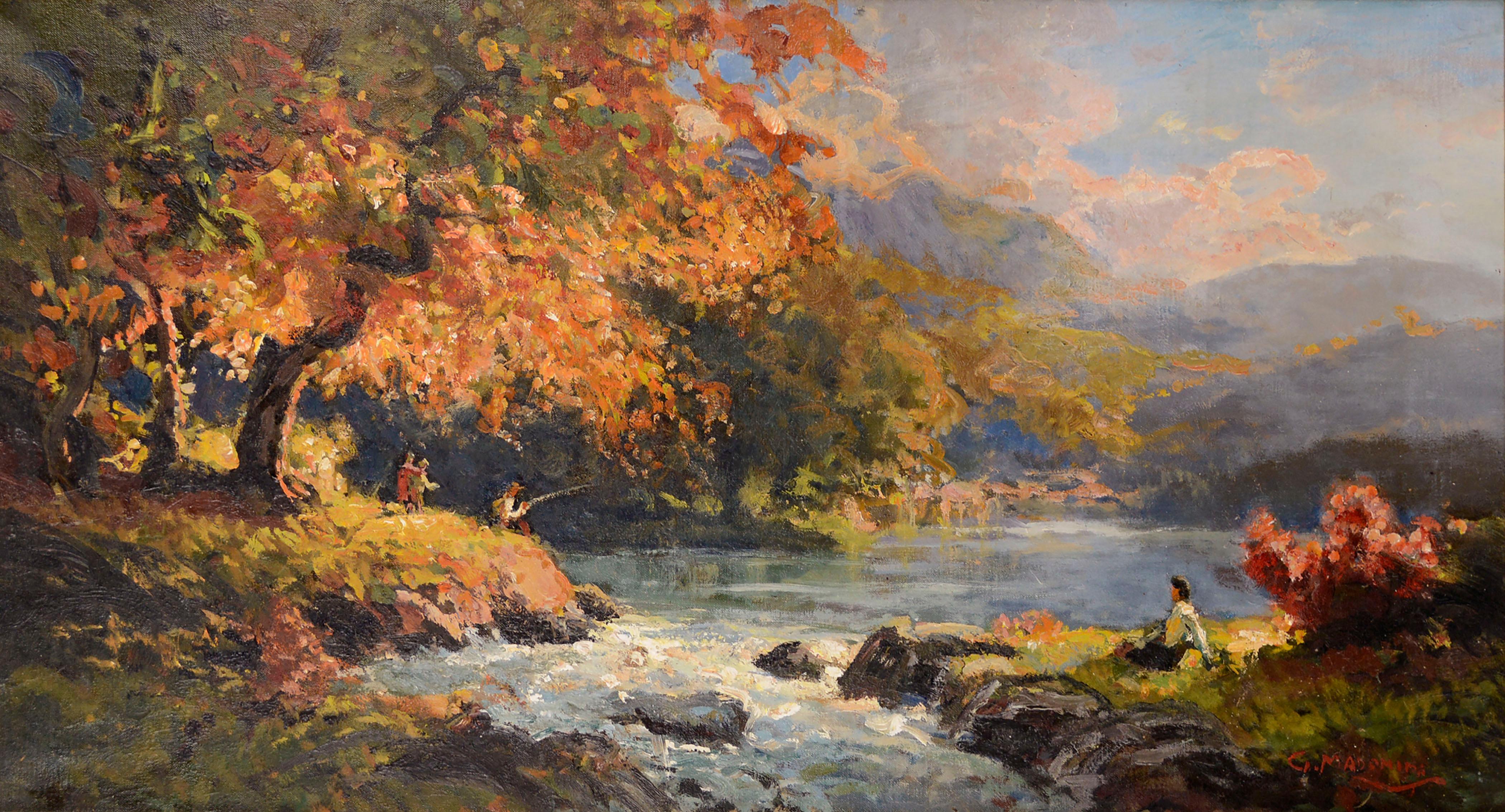 Autumn Day on the River - Figurative Landscape - Painting by Giovanni Madonini 