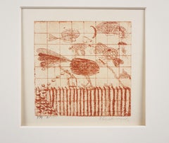 Bird on a Fence, Abstract Expressionist Miniature Etching