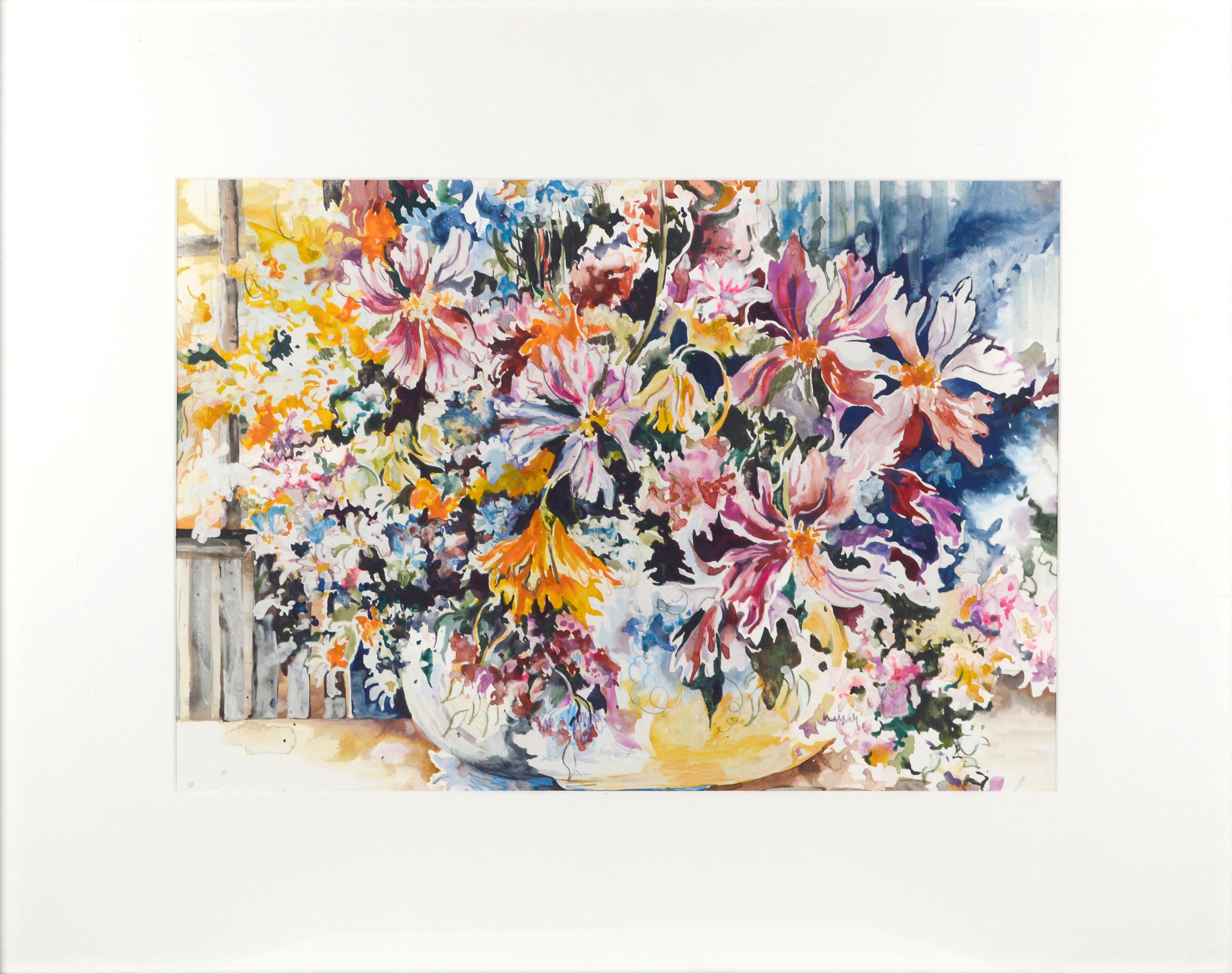 Frühlingsblumenstrauß, großformatiges florales Aquarell-Stillleben  – Art von Royce Thyberg Gordon