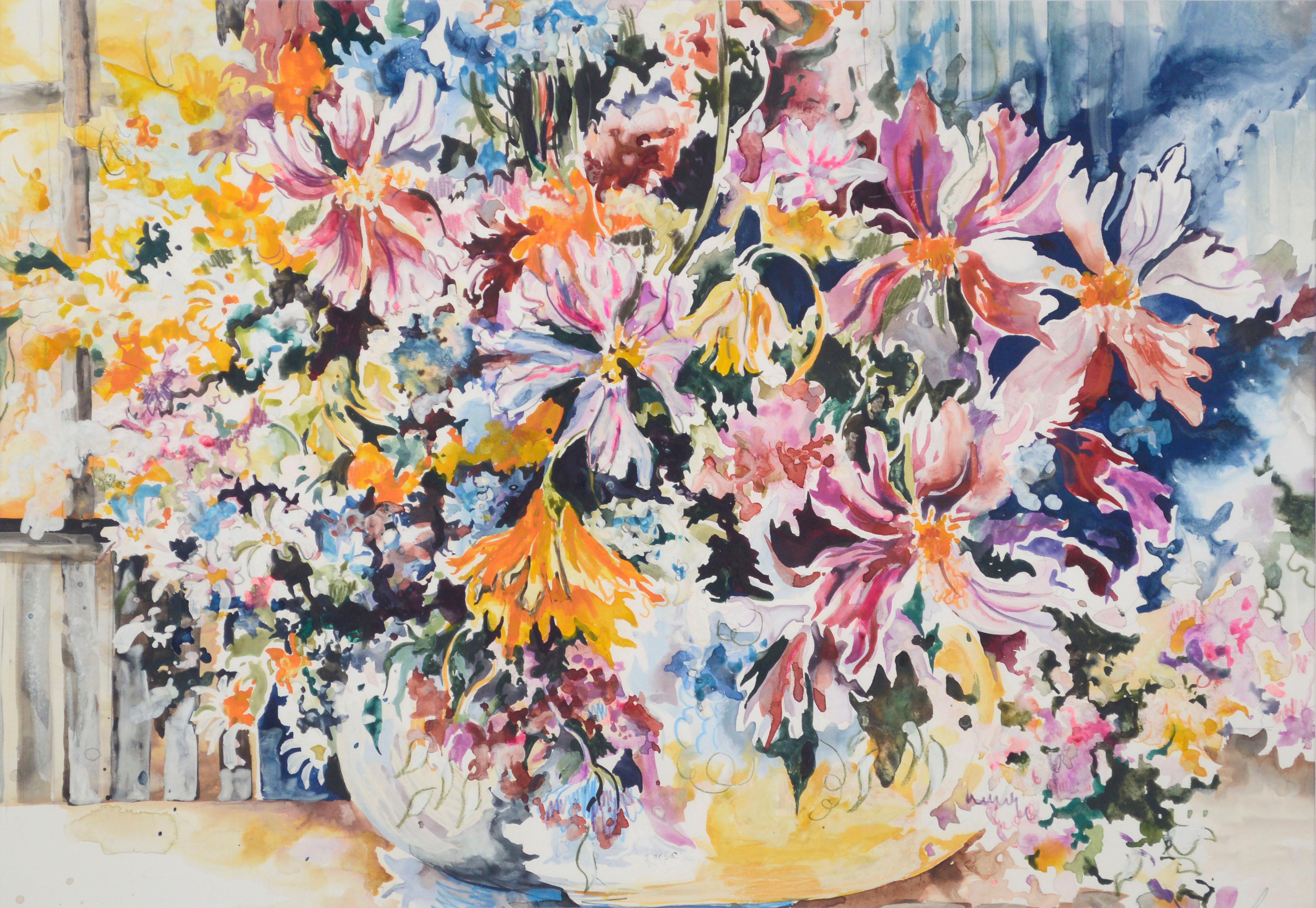 Frühlingsblumenstrauß, großformatiges florales Aquarell-Stillleben  (Amerikanischer Impressionismus), Art, von Royce Thyberg Gordon