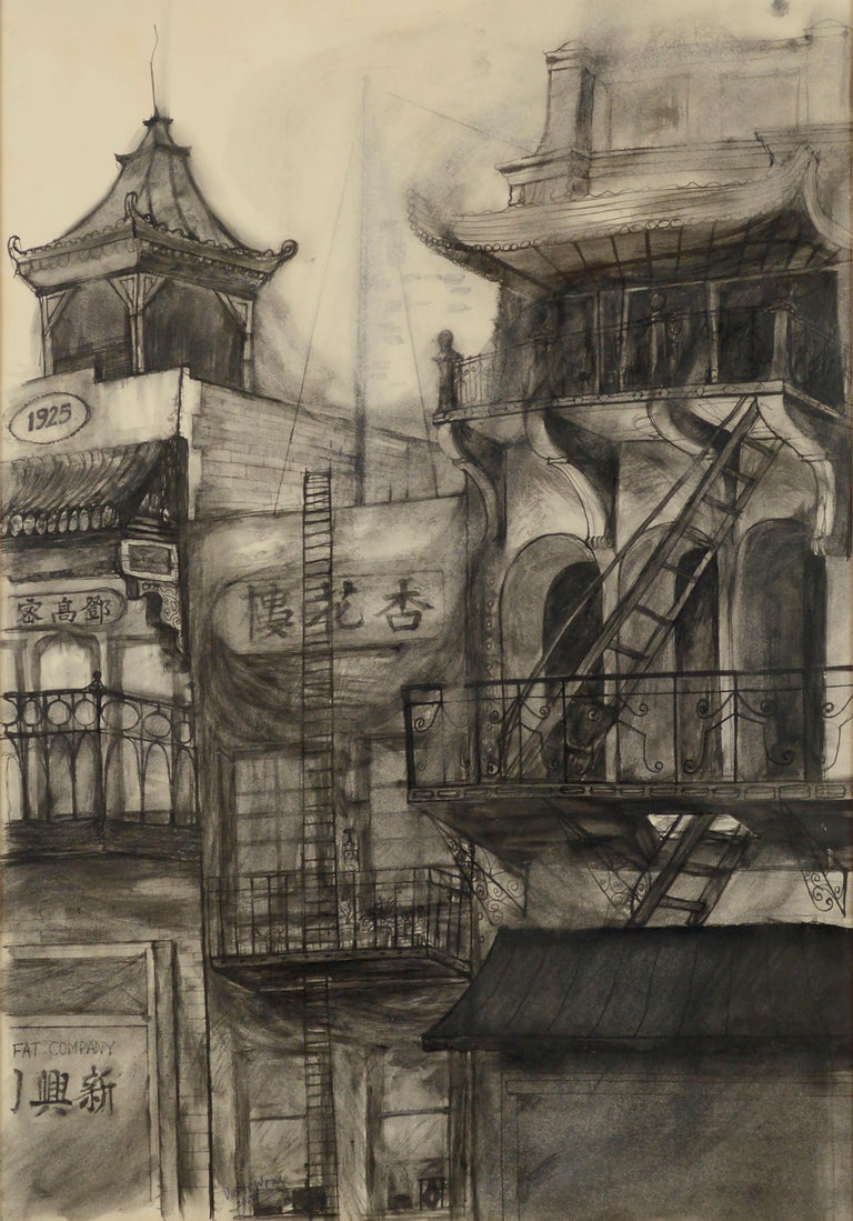 Mid Century San Francisco China Town Urban Landscape  - Art by Victor Wong