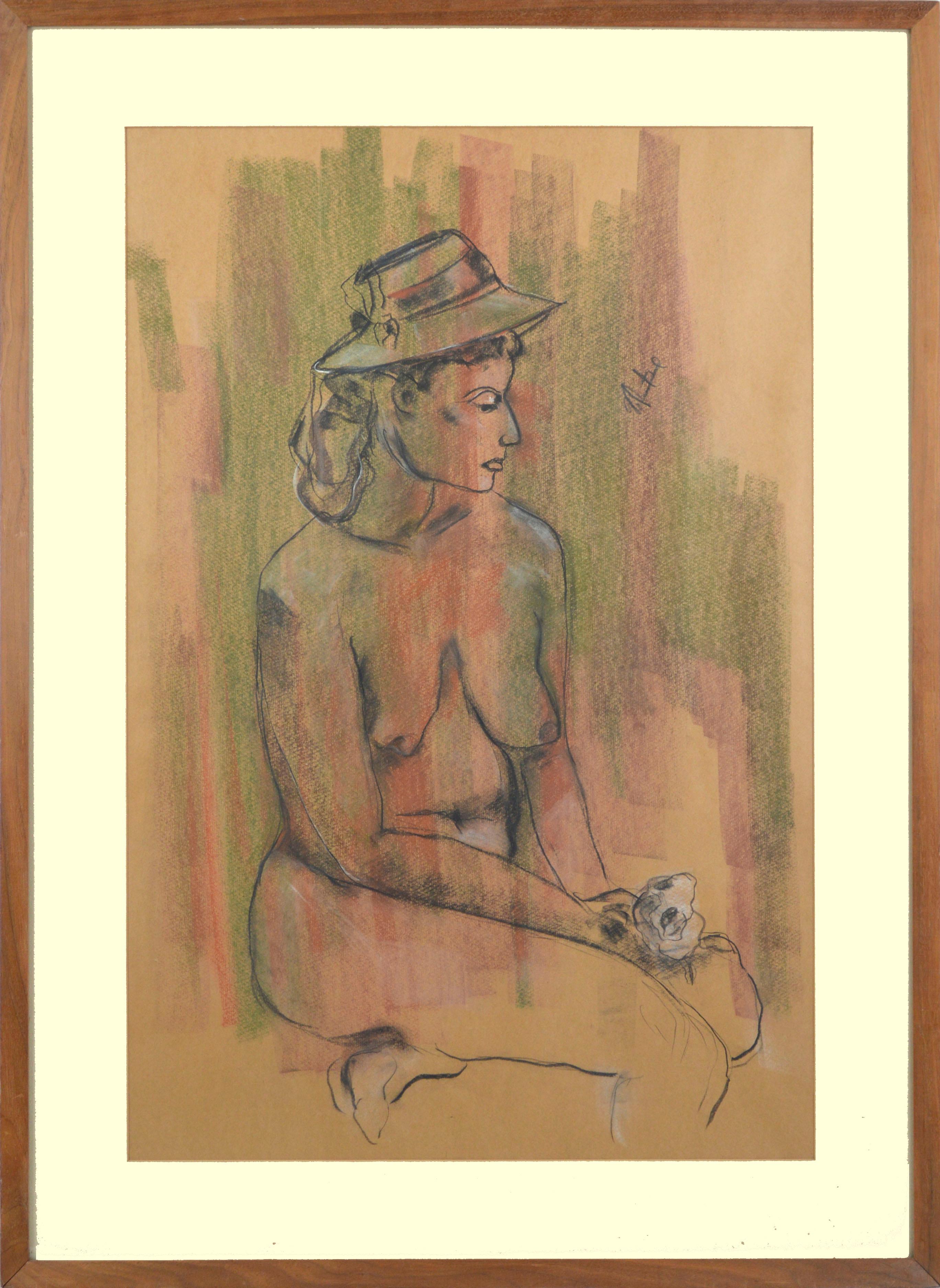 Mid Century Seated Nude Figure with Rose 