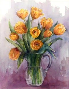 Yellow Tulip Bouquet, Floral Watercolor Still-Life