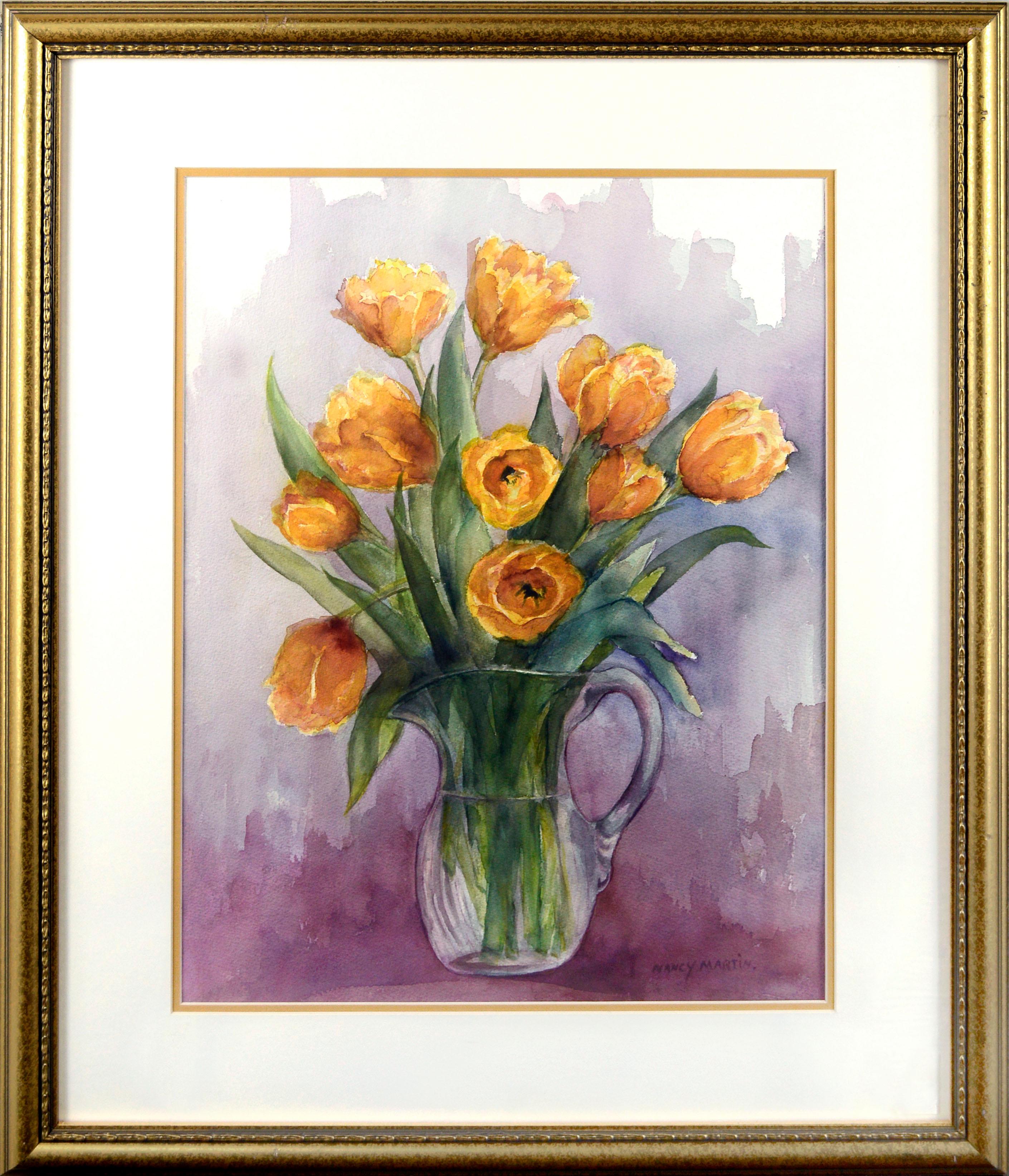 Yellow Tulip Bouquet, Floral Watercolor Still-Life  - Art by Nancy Martin