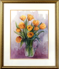 Yellow Tulip Bouquet, Floral Watercolor Still-Life 