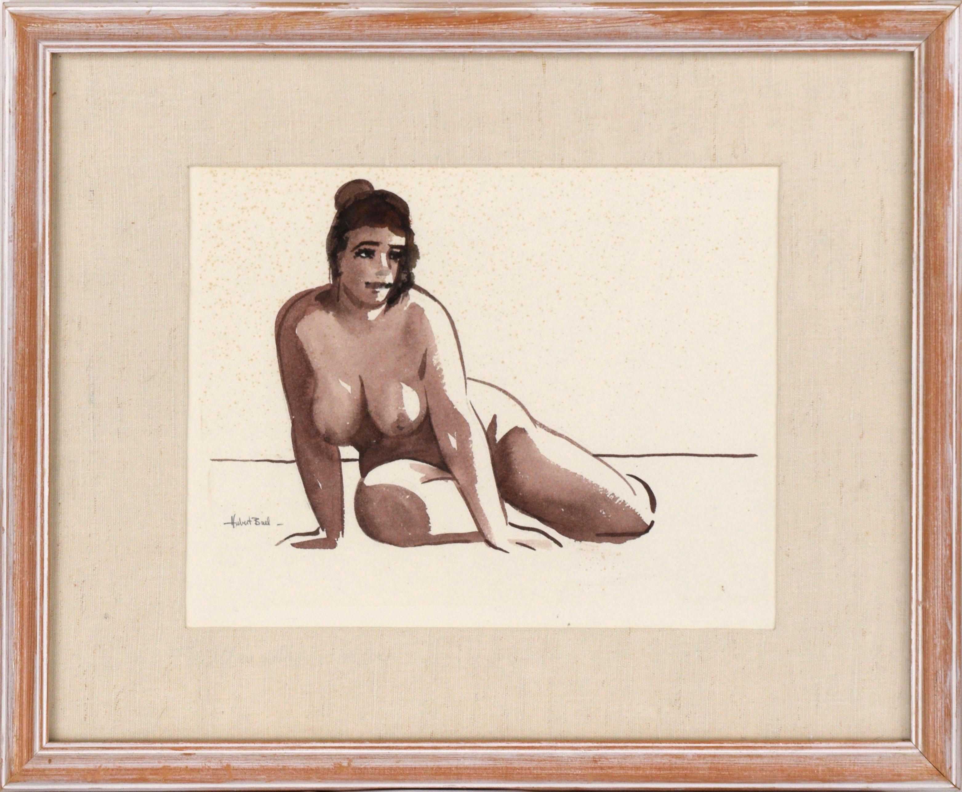Figurative Art Hubert Buel - Nu couché - Mouvement figuratif de la baie du milieu du siècle - Étude de figure féminine couchée