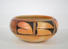 1930s Hopi/Tewa Black on Yellow Polychrome Pottery Bowl - Signed 