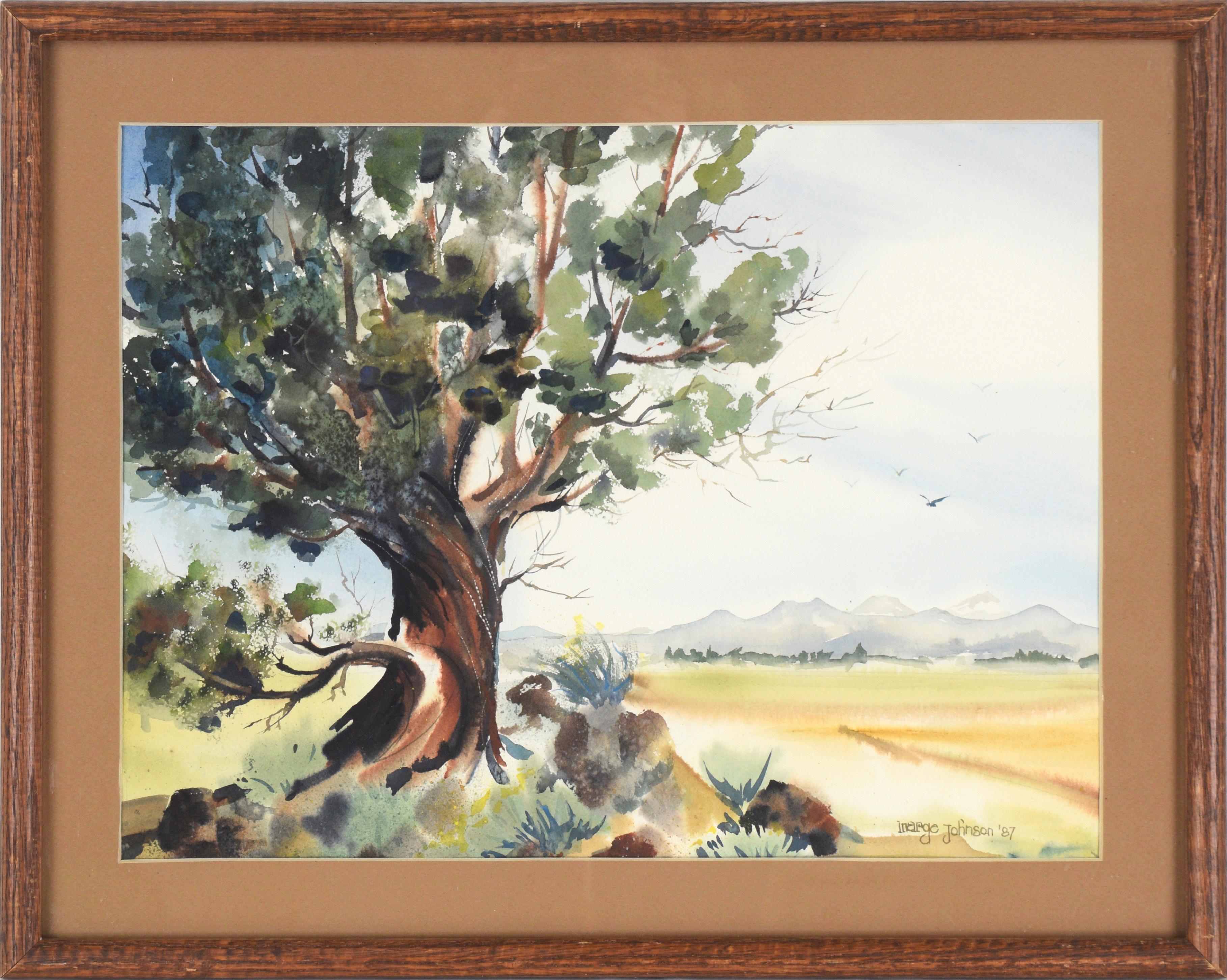 Marge Eaton Johnson Landscape Art - The Ancient Tree, Watercolor Lansdscape