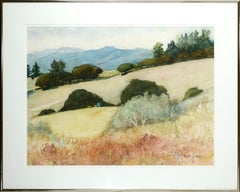 Spring in the Meadow, Large-Scale Santa Cruz Rolling Hills Watercolor Landscape 