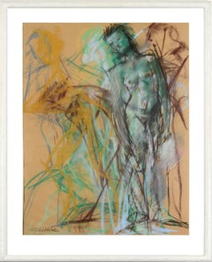 Figures in Motion, Abstract Expressionist Pastel Drawing 