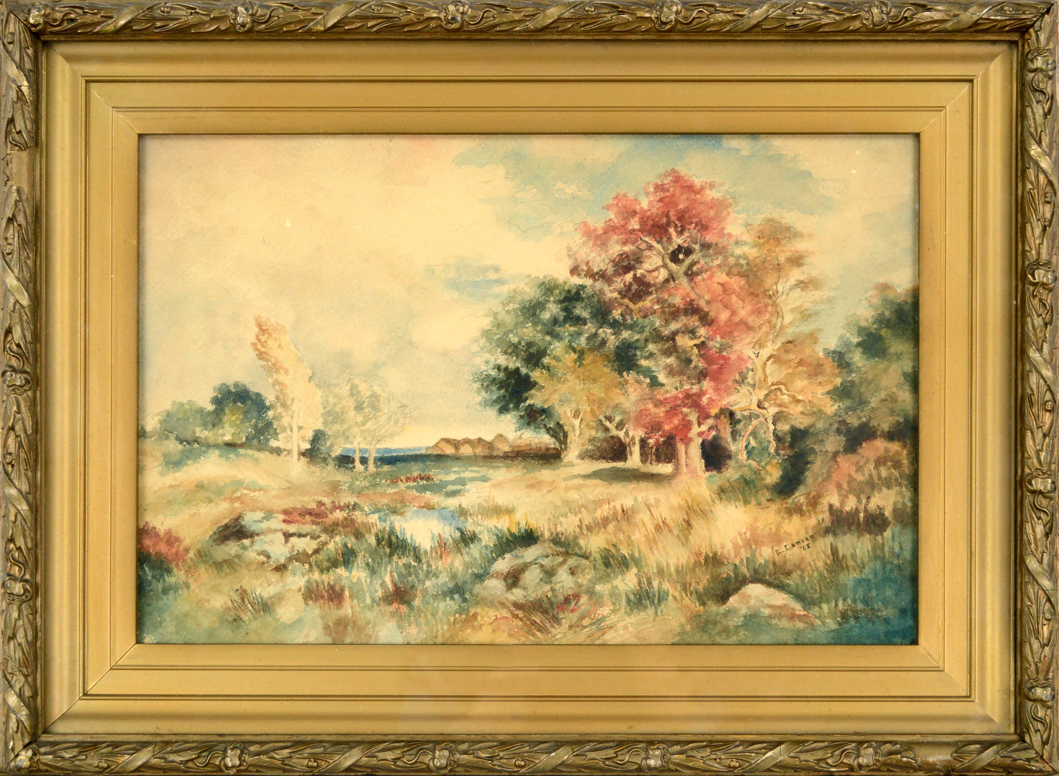 E. Camren Landscape Art - Early 20th Century Autumn Landscape Watercolor 