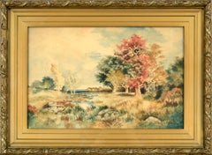 Early 20th Century Autumn Landscape Watercolor 