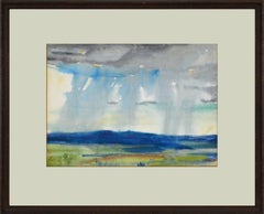 "Approaching Storm", Mid-1930s California Rainstorm Landscape Watercolor 