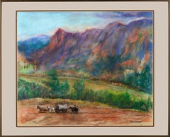 Pioneer Mountain Landscape with Horse and Buggy, Multi-Color Pastel