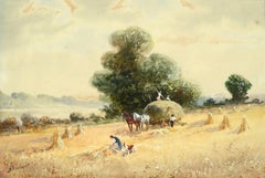 Wheat Field Harvest, Early 20th Century Figurative Landscape 