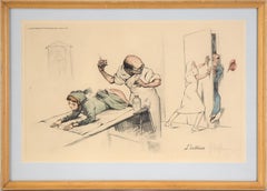 "L'intrus" - Satirical French Illustration - Hand Colored Lithograph